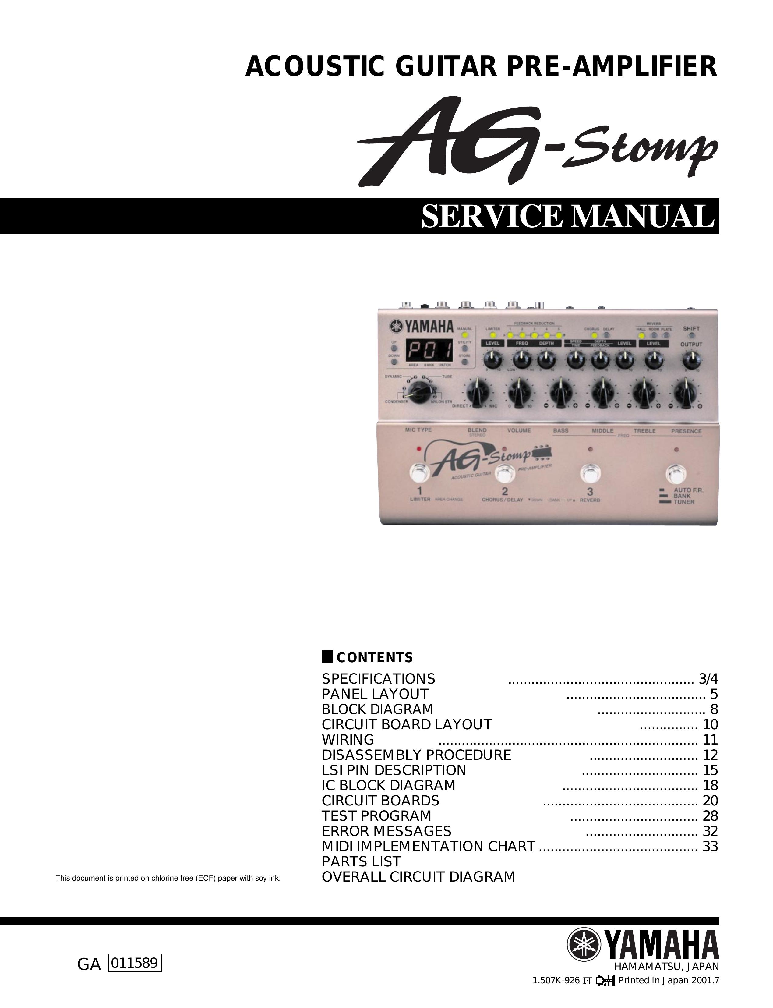 Yamaha GA 011589 Musical Instrument Amplifier User Manual