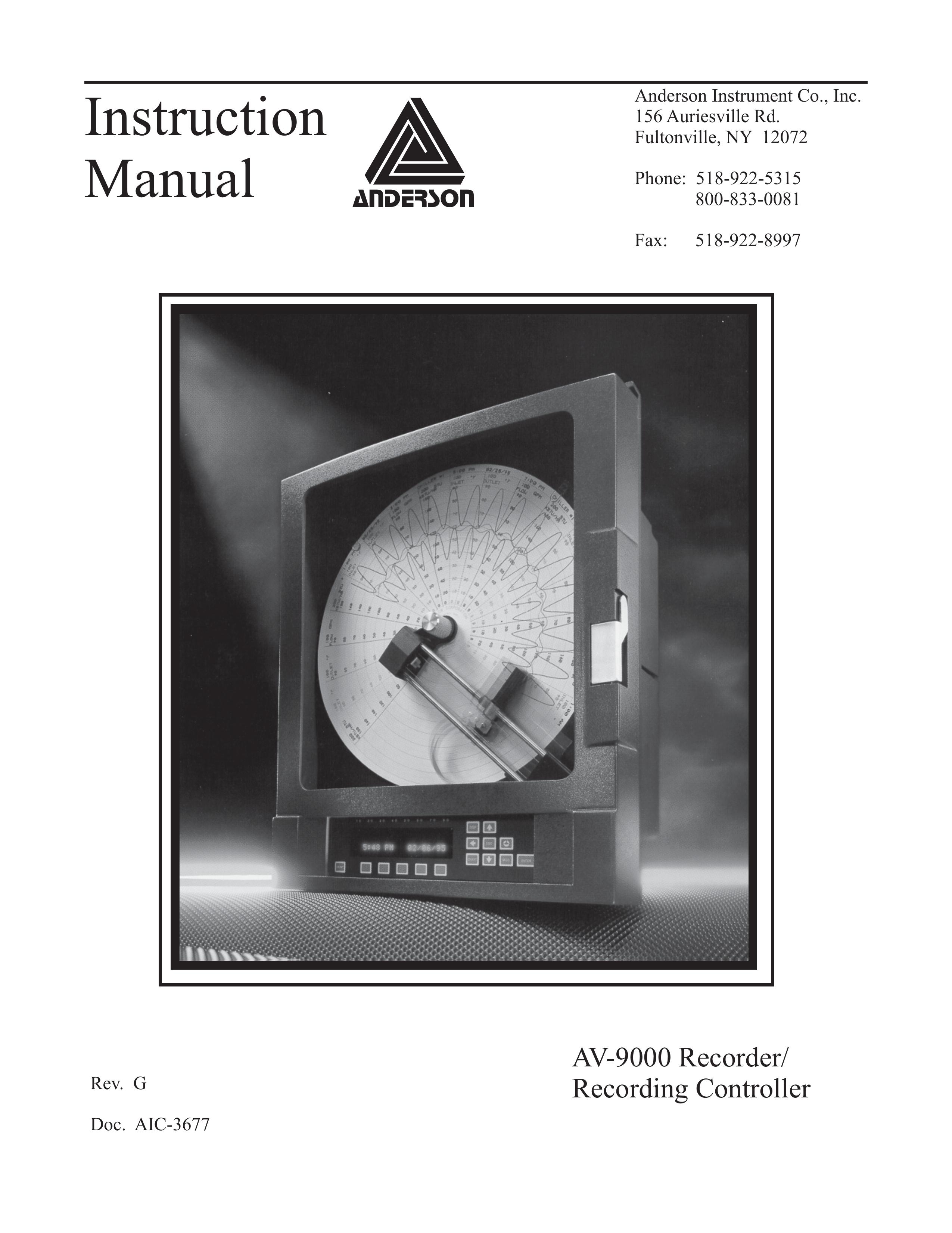Anderson Manufacturing AV-9000 Recording Equipment User Manual