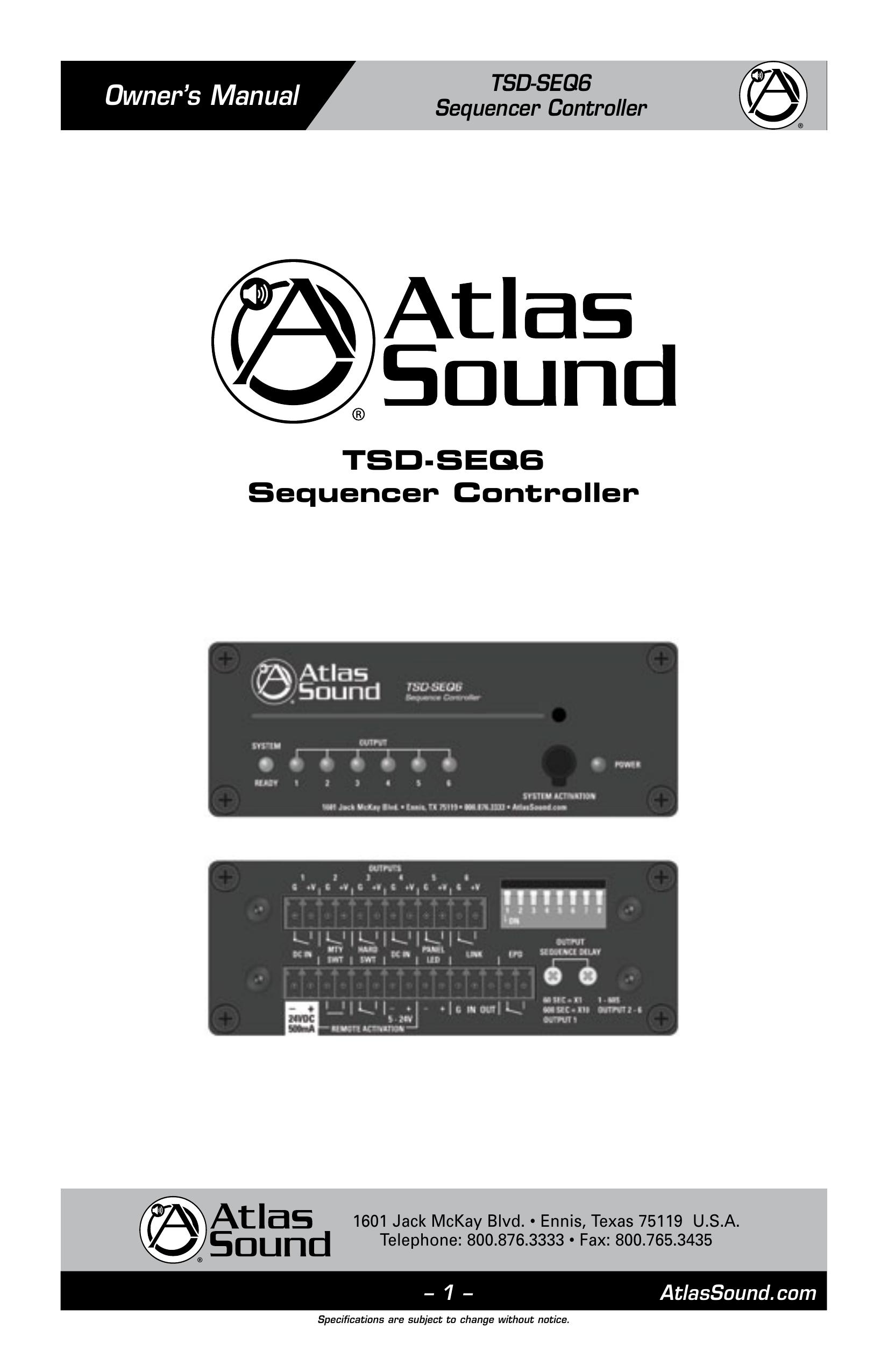 Atlas Sound TSD-SEQ6 Recording Equipment User Manual