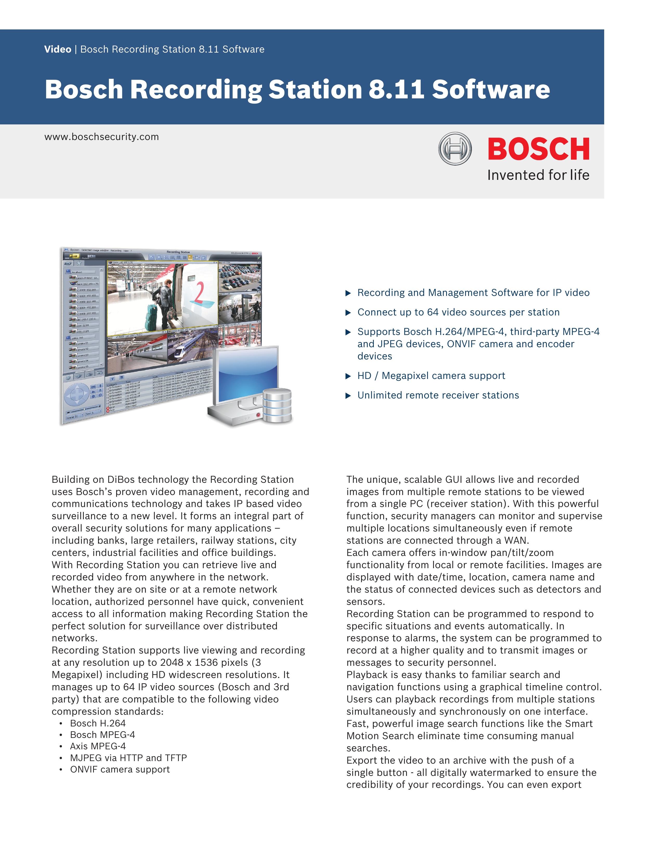 Bosch Appliances Software Recording Equipment User Manual