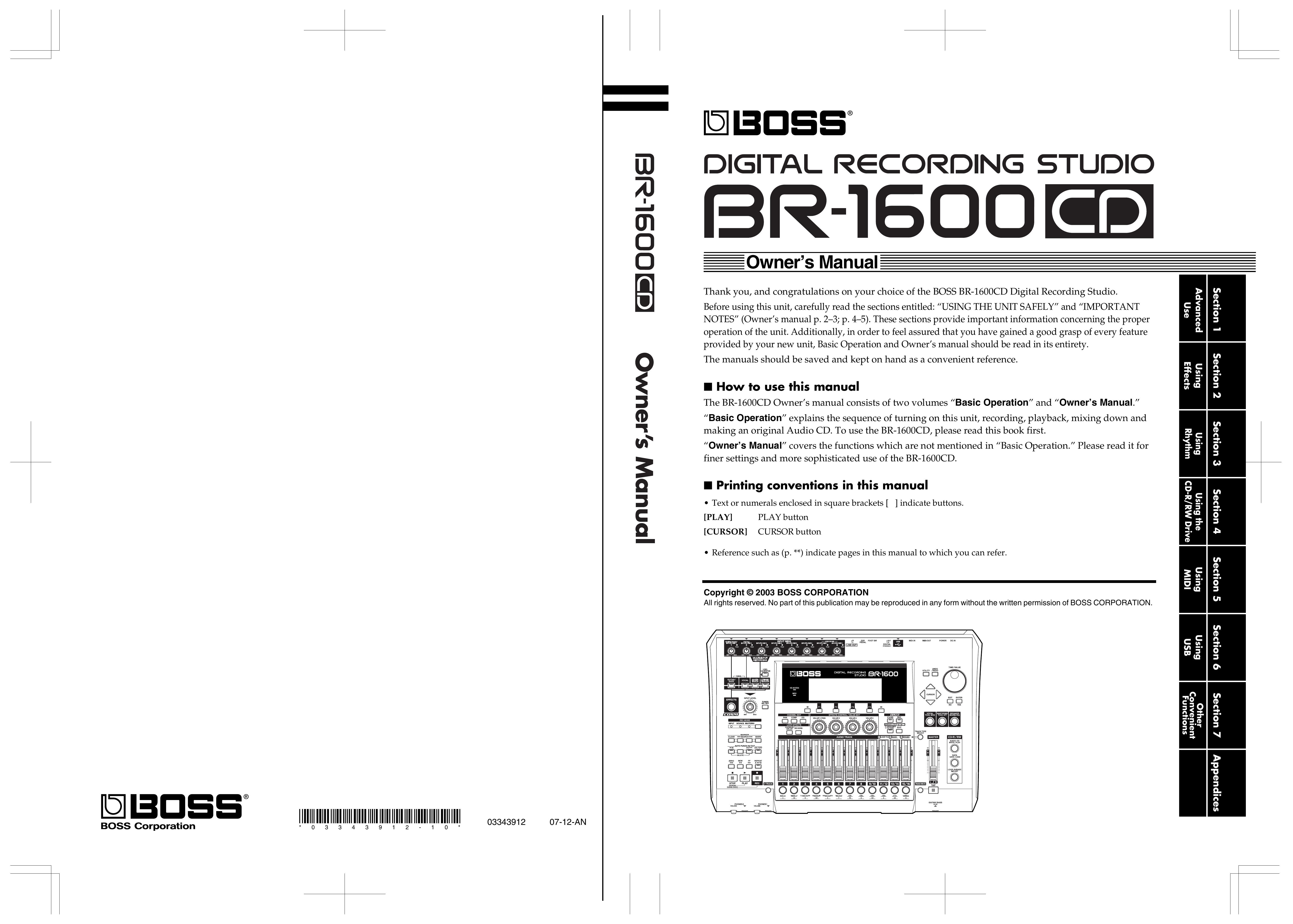 Boss Audio Systems BR-1600CD Recording Equipment User Manual
