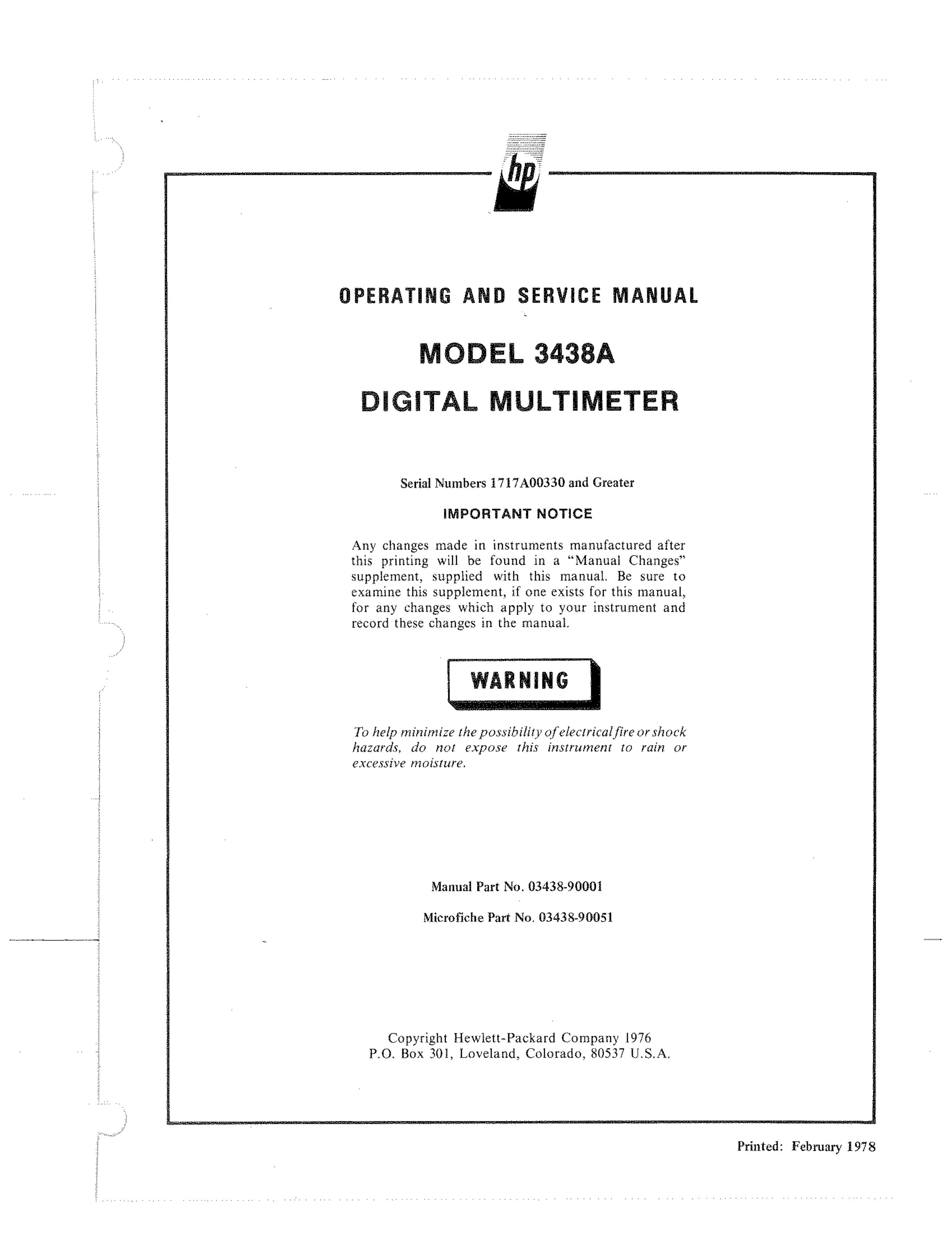 HP (Hewlett-Packard) 3438A Recording Equipment User Manual