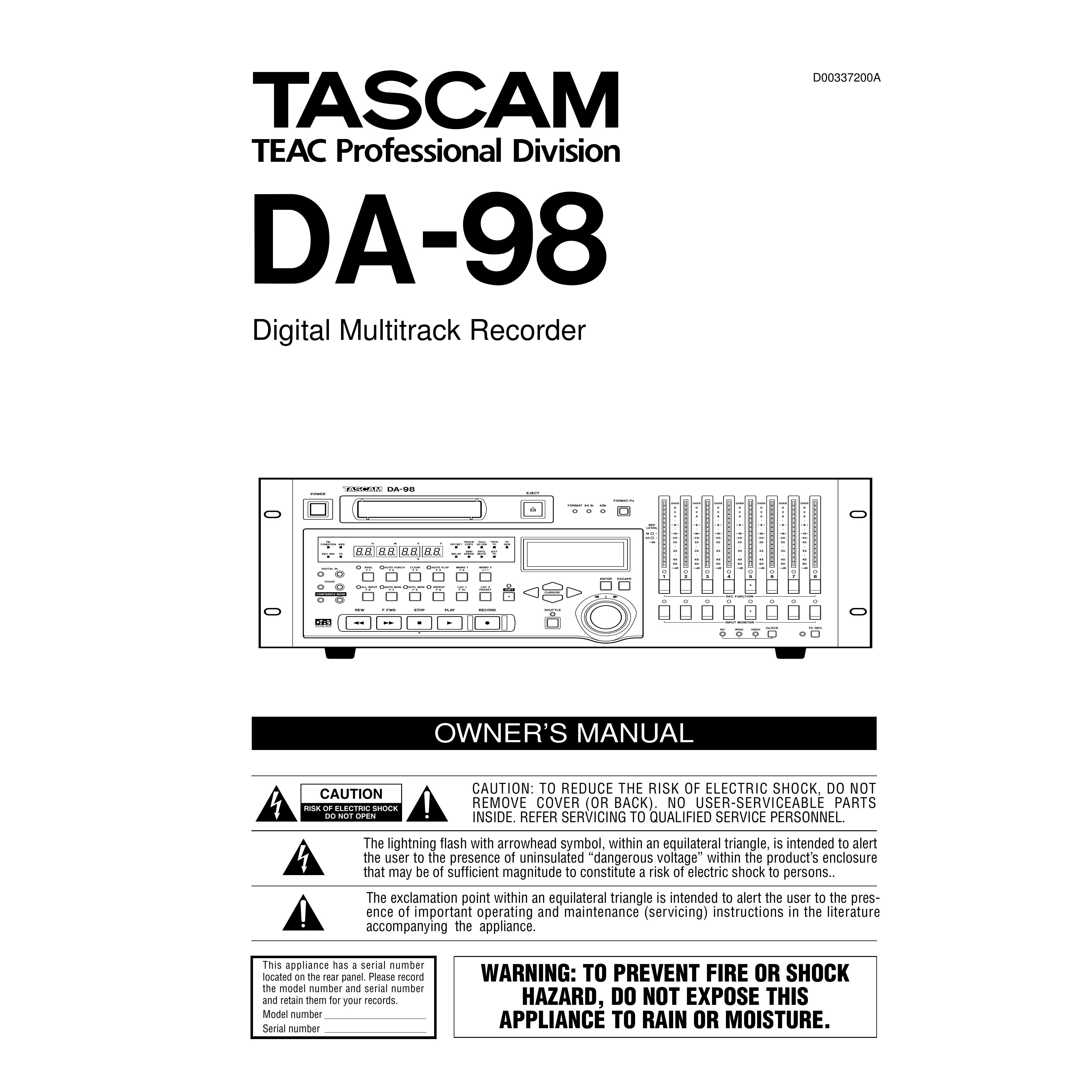 Kolpak DA-98 Recording Equipment User Manual