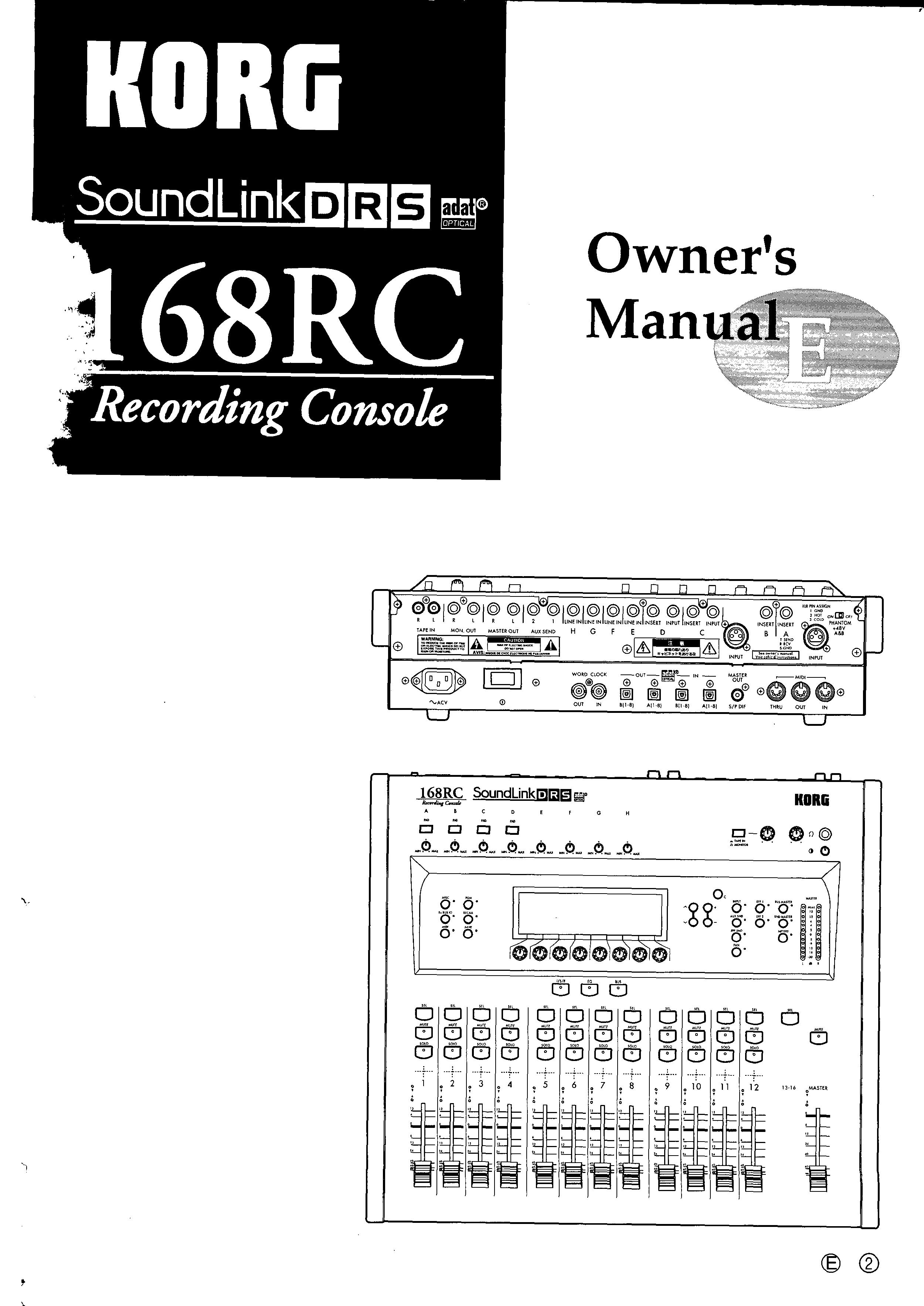 Korg 168RC Recording Equipment User Manual