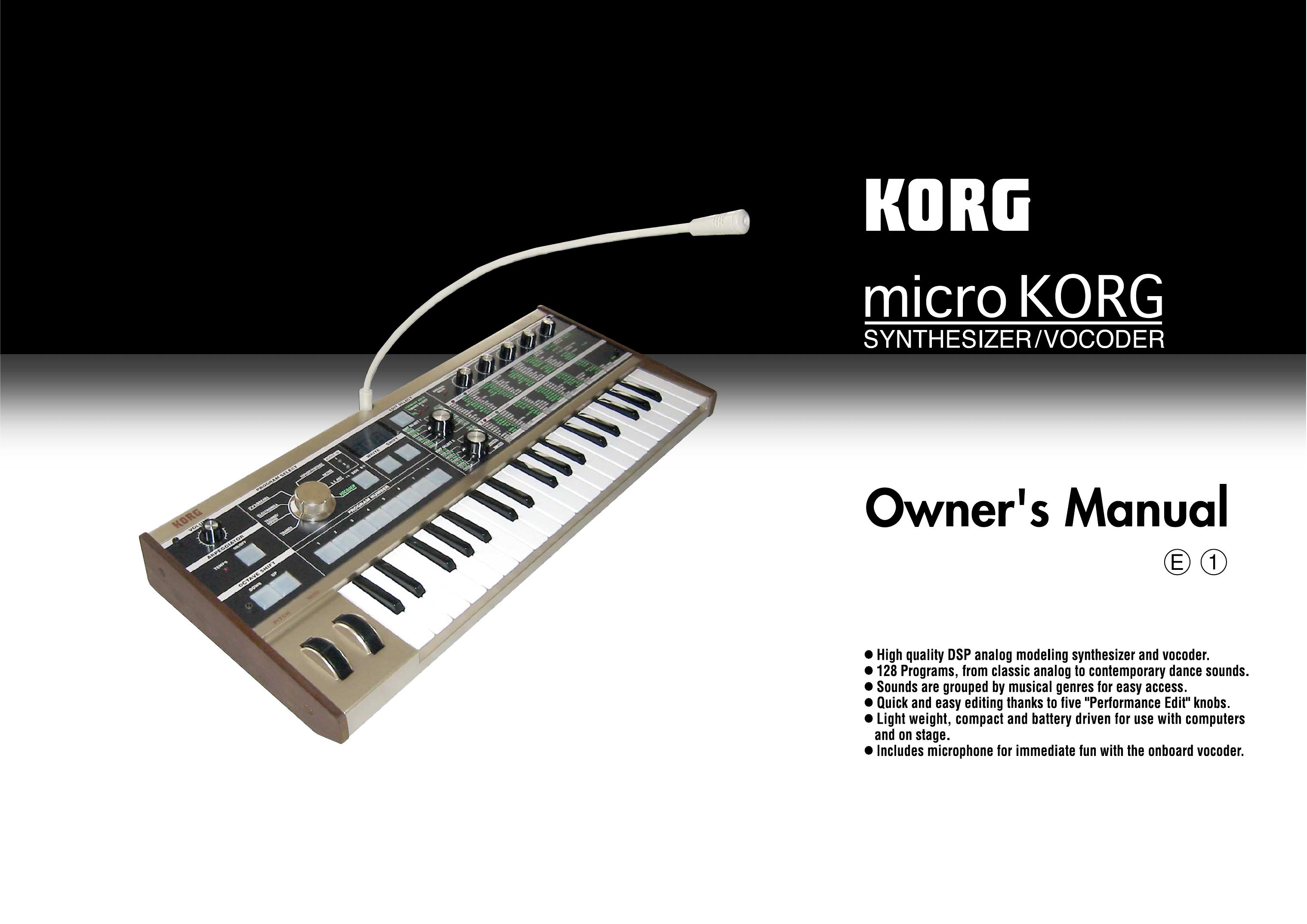 Korg MICRO Recording Equipment User Manual