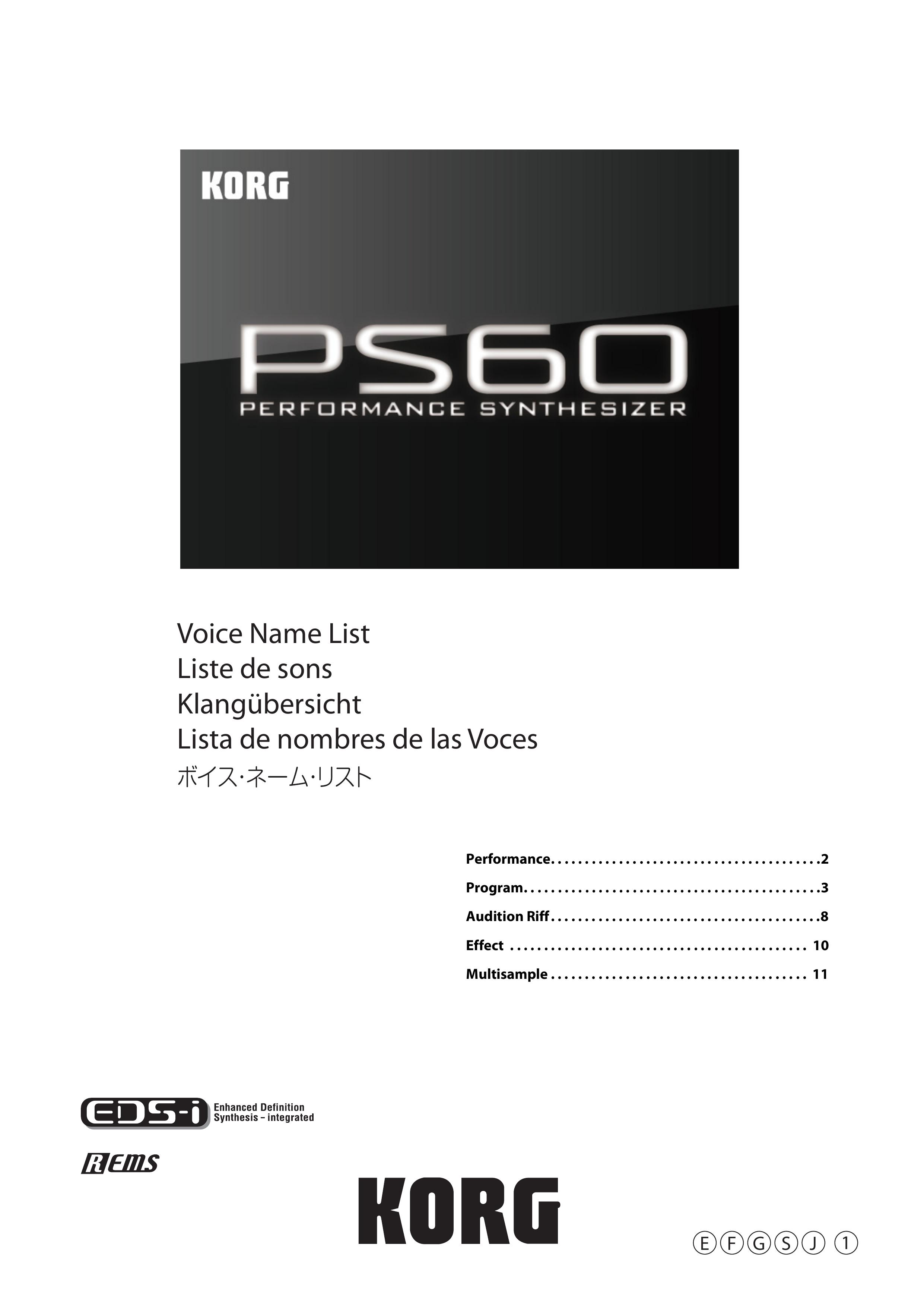 Korg PS60 Recording Equipment User Manual