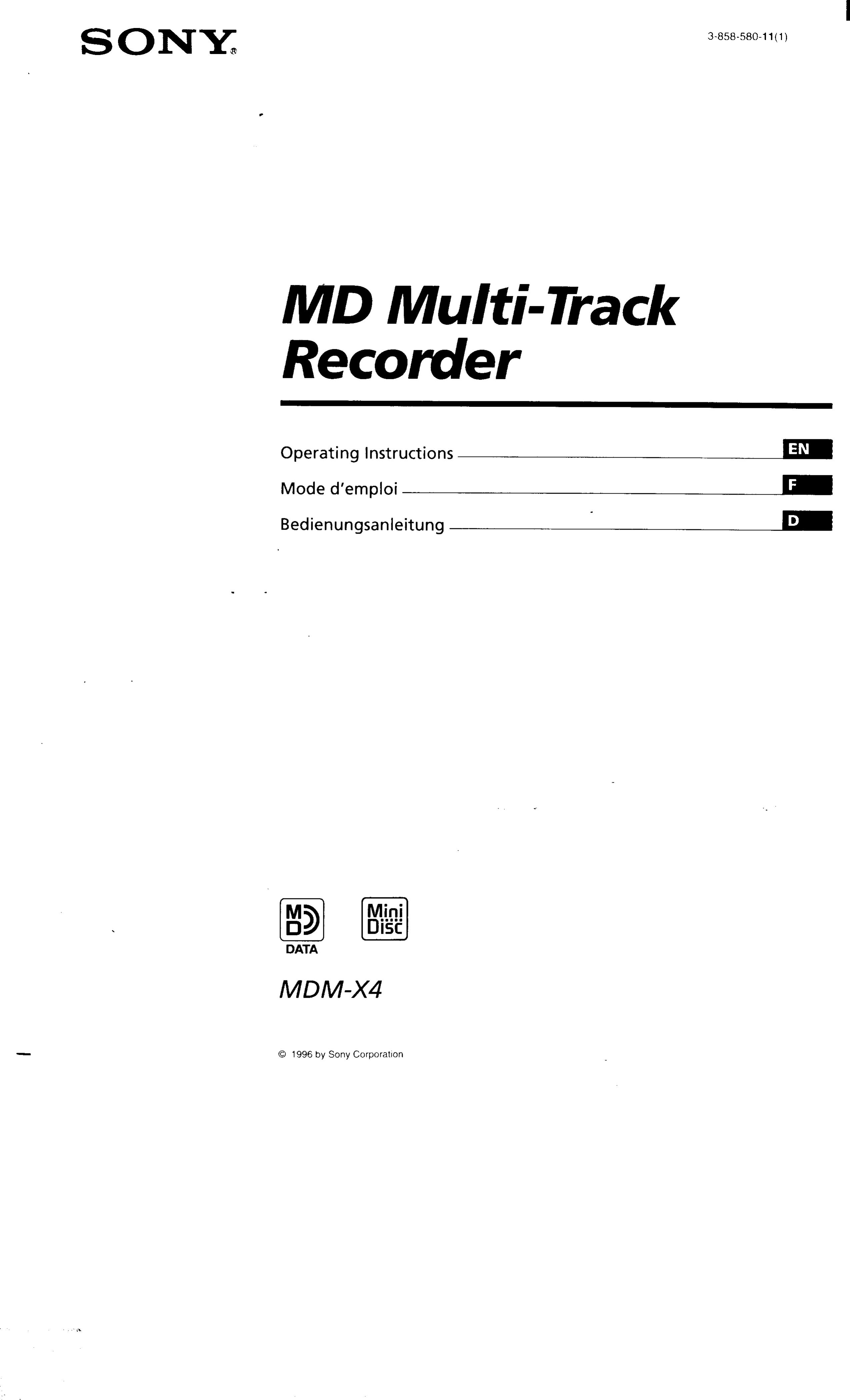 Sony MDM-X4 Recording Equipment User Manual