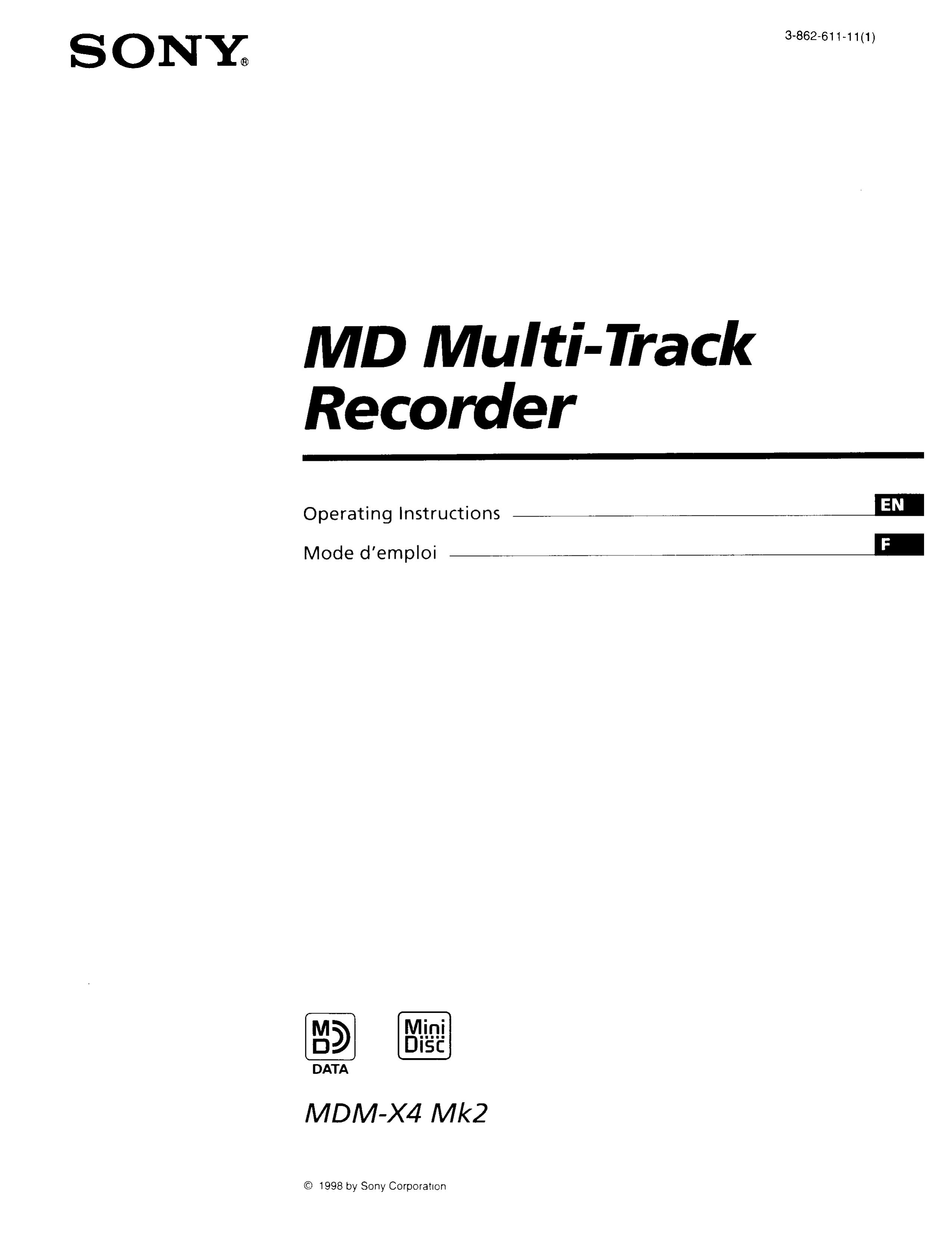 Sony mdm-x4 mk2 Recording Equipment User Manual