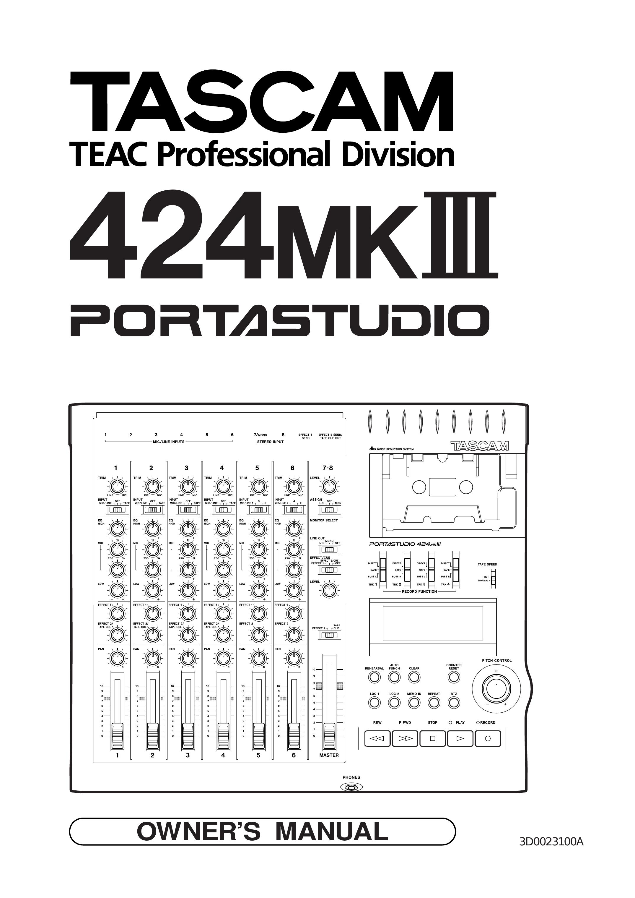 Tascam 424MKIII Recording Equipment User Manual