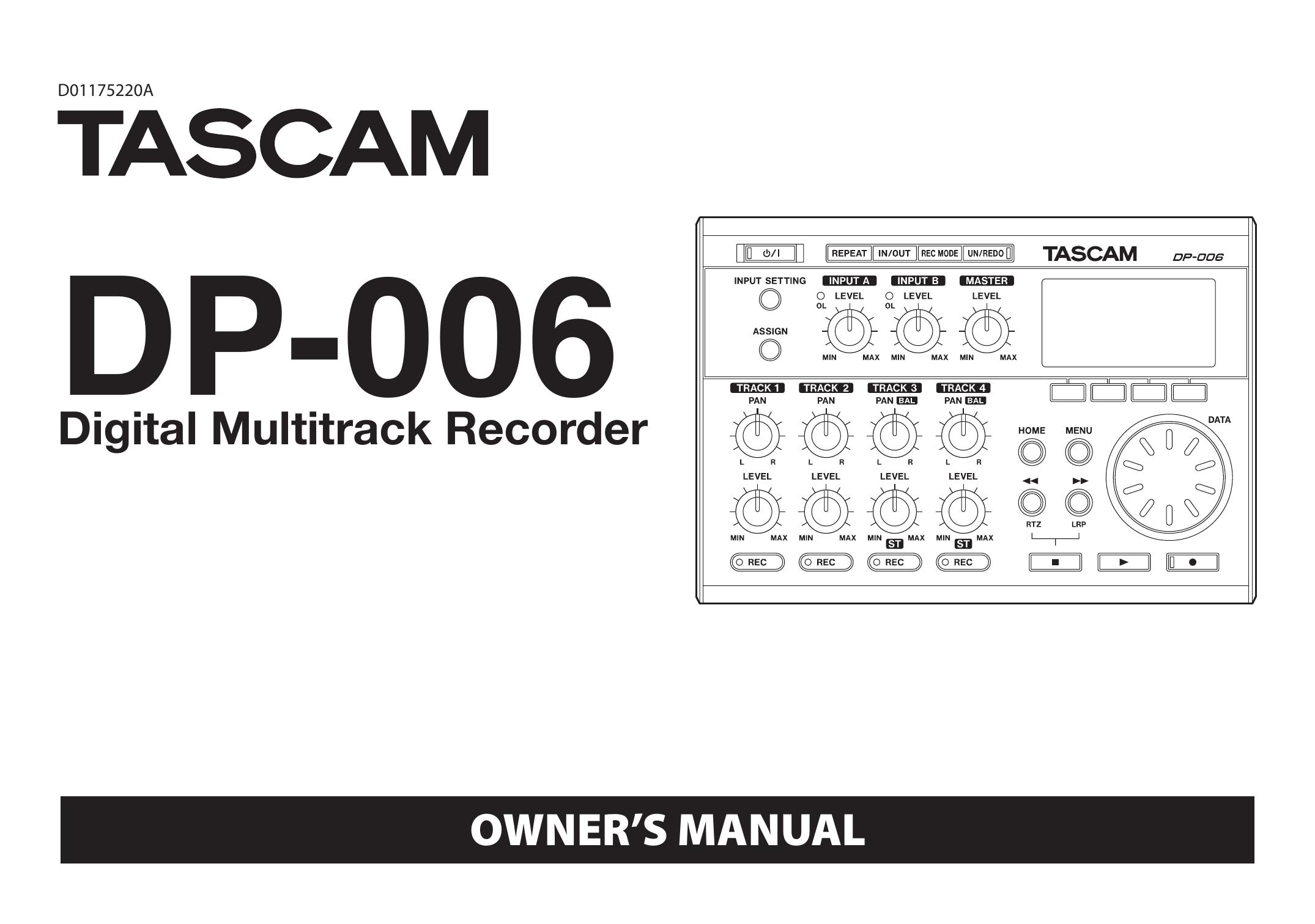 Tascam D01175220A DP-006 Recording Equipment User Manual