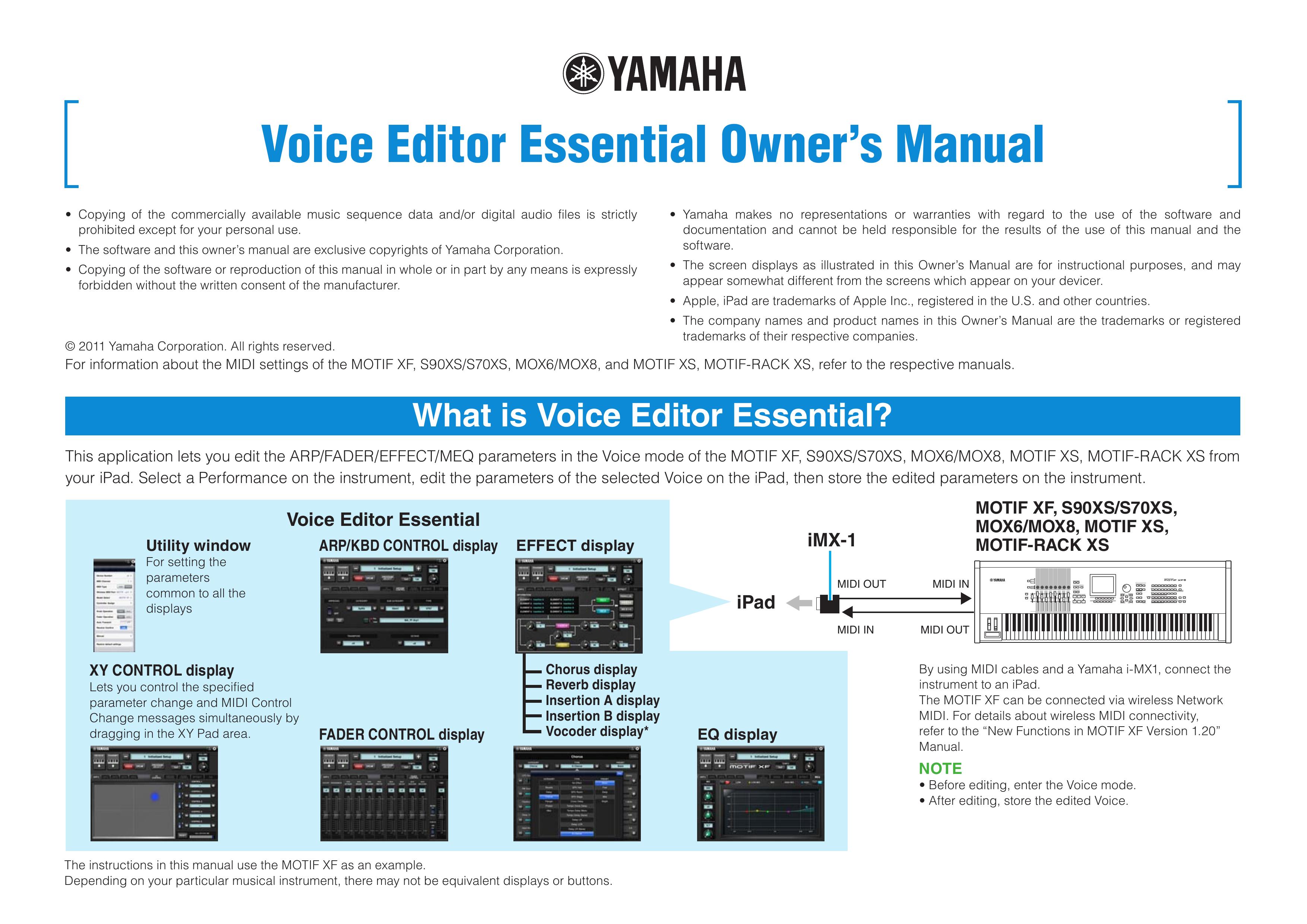 Yamaha MOTIF XF Recording Equipment User Manual