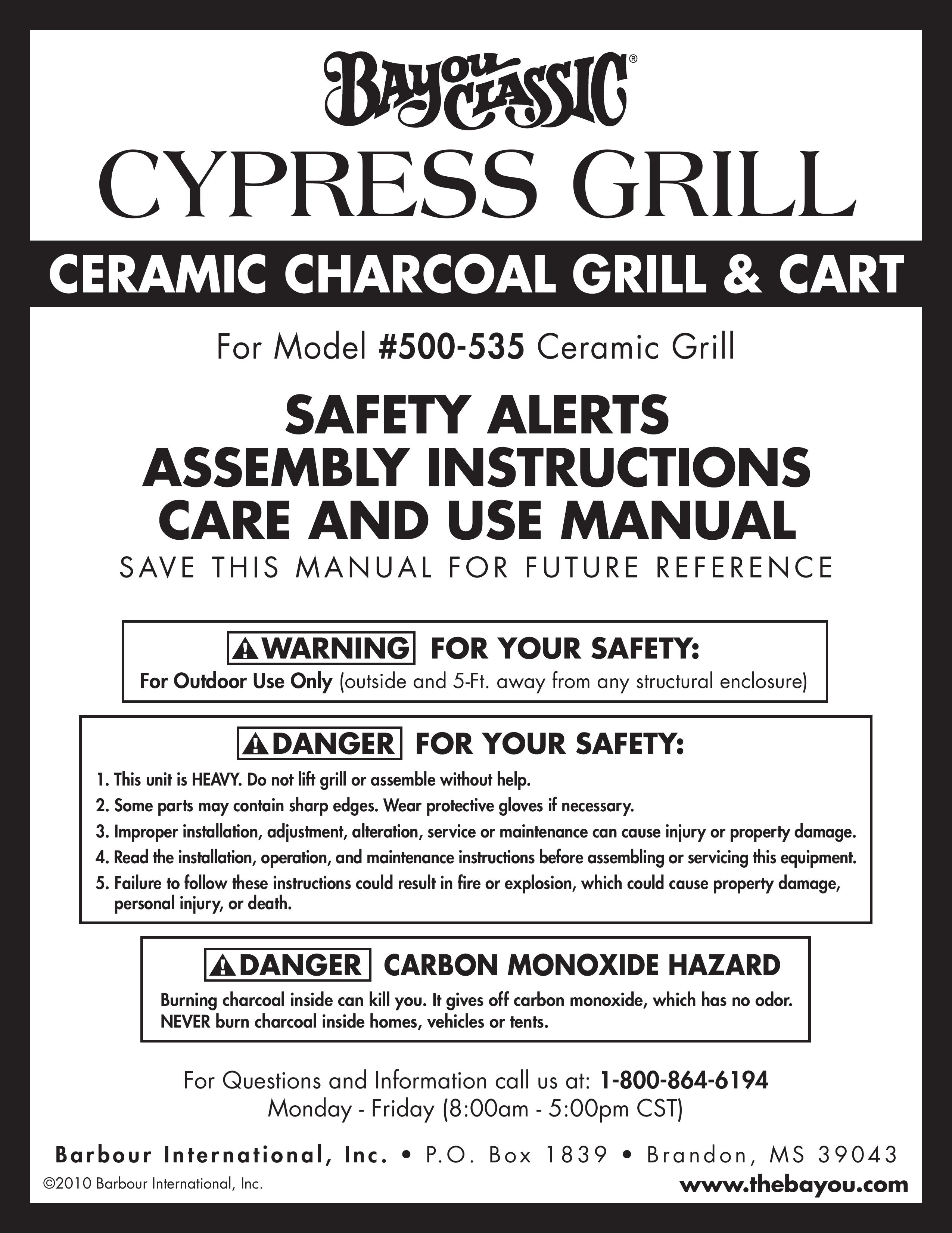 Bayou Classic 500-535 Charcoal Grill User Manual