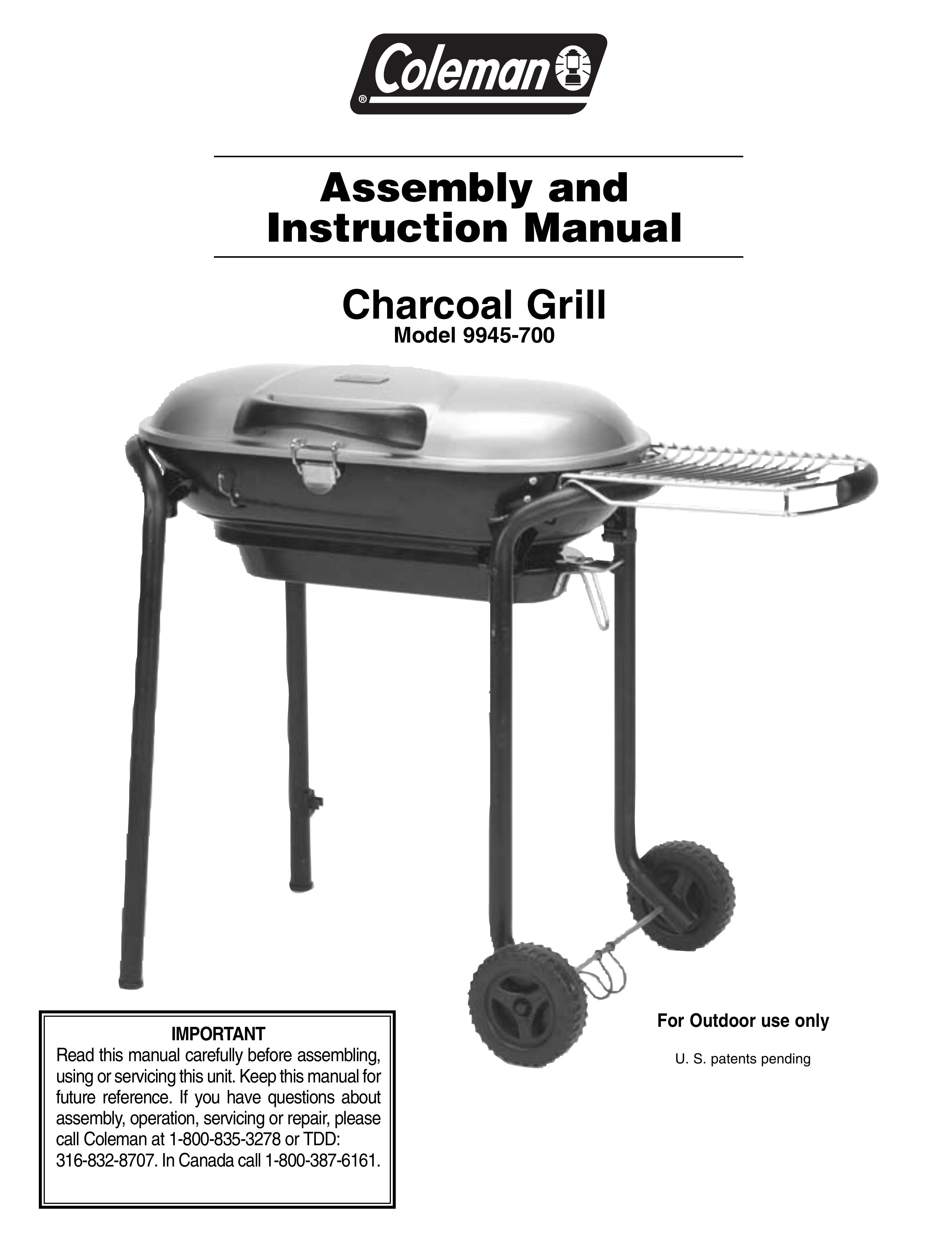 Coleman p9945-700 Charcoal Grill User Manual