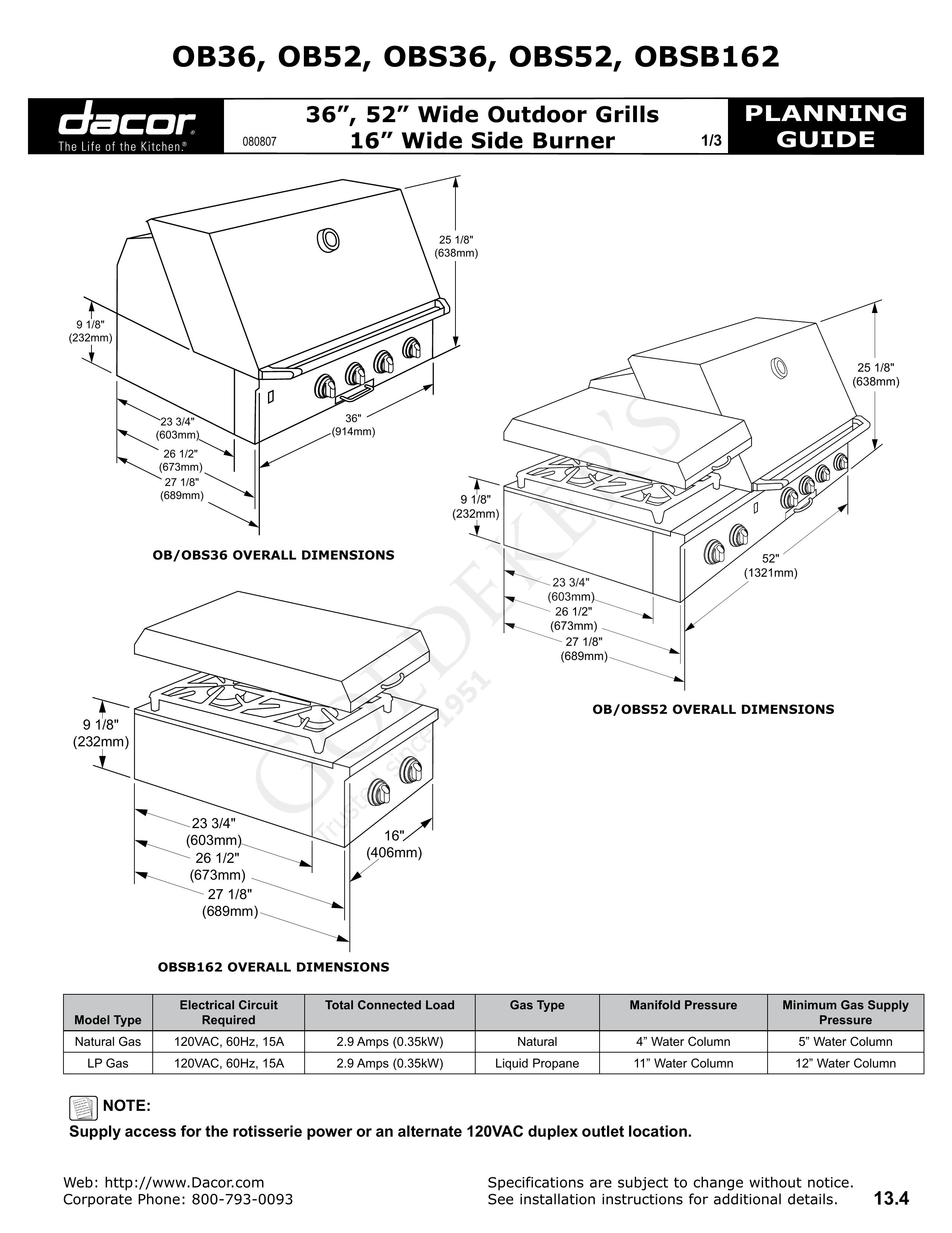 Dacor OB52 Charcoal Grill User Manual