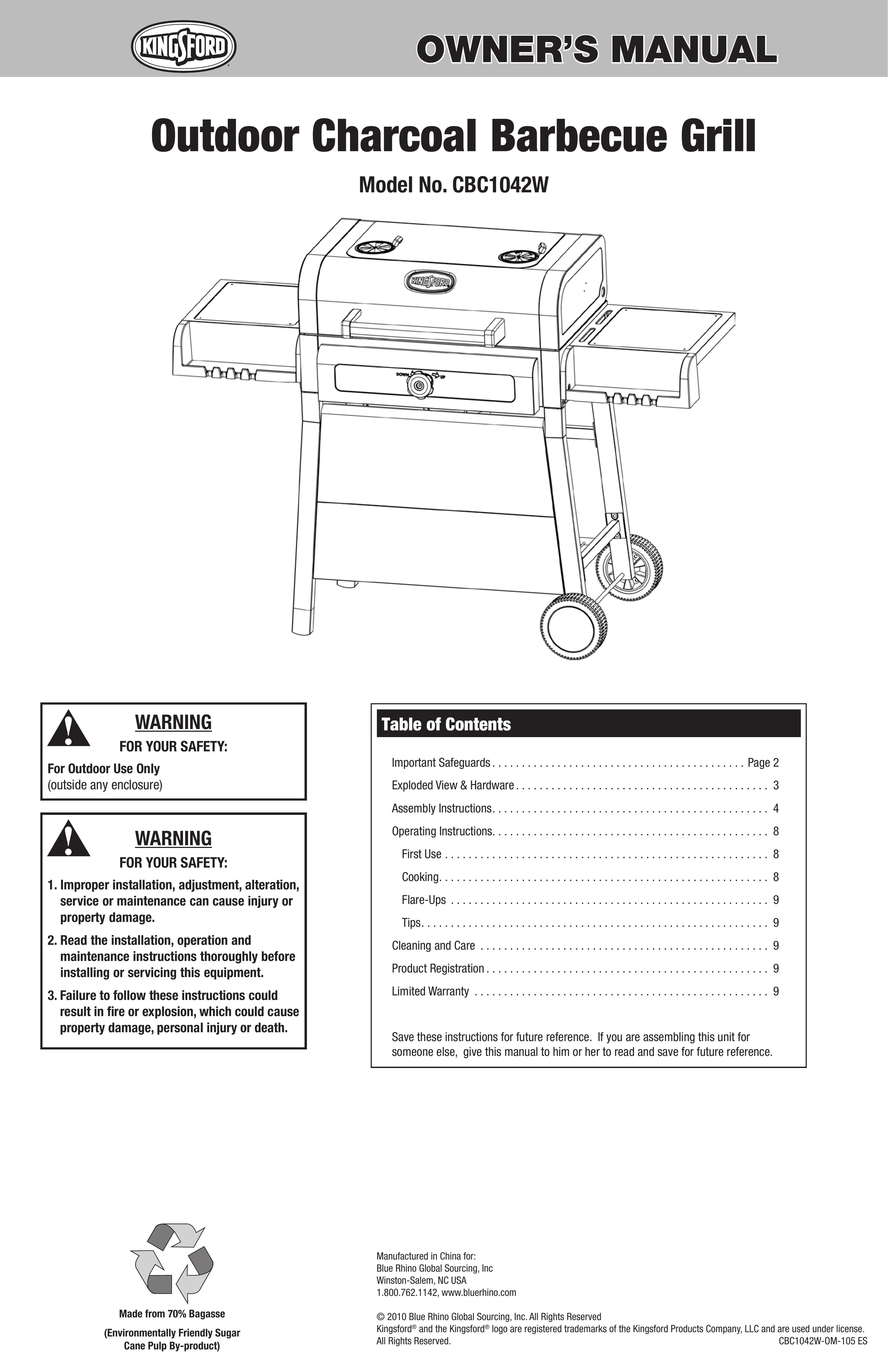 Kingsford CBC1042W Charcoal Grill User Manual