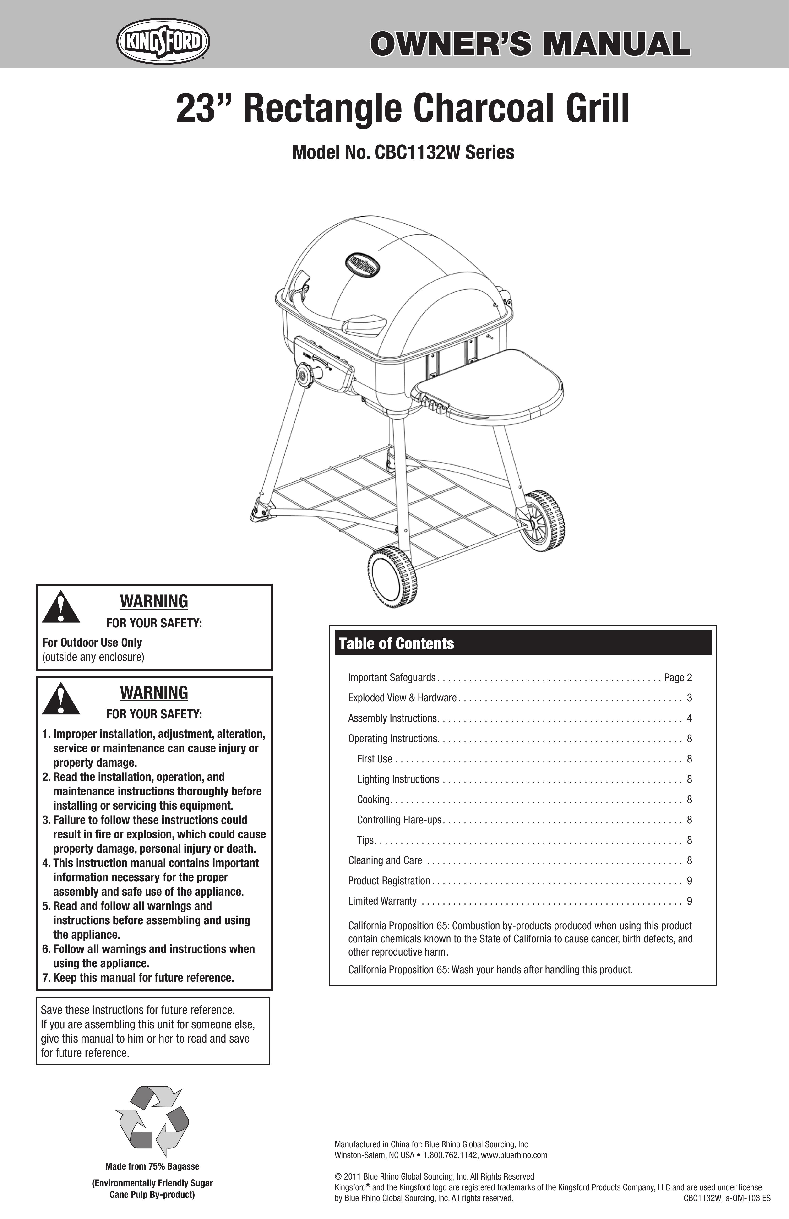 Kingsford CBC1132W Charcoal Grill User Manual