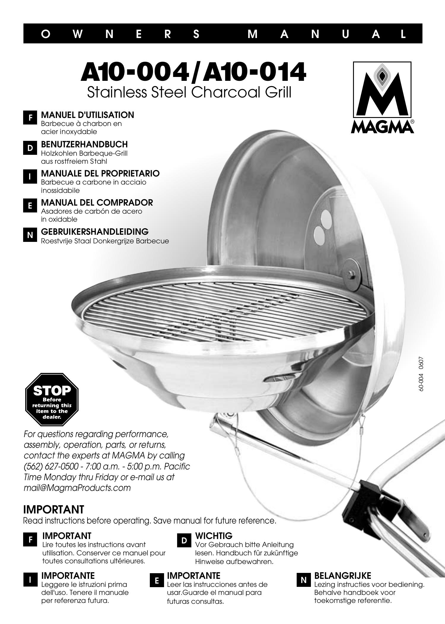 Magma A10-004 Charcoal Grill User Manual