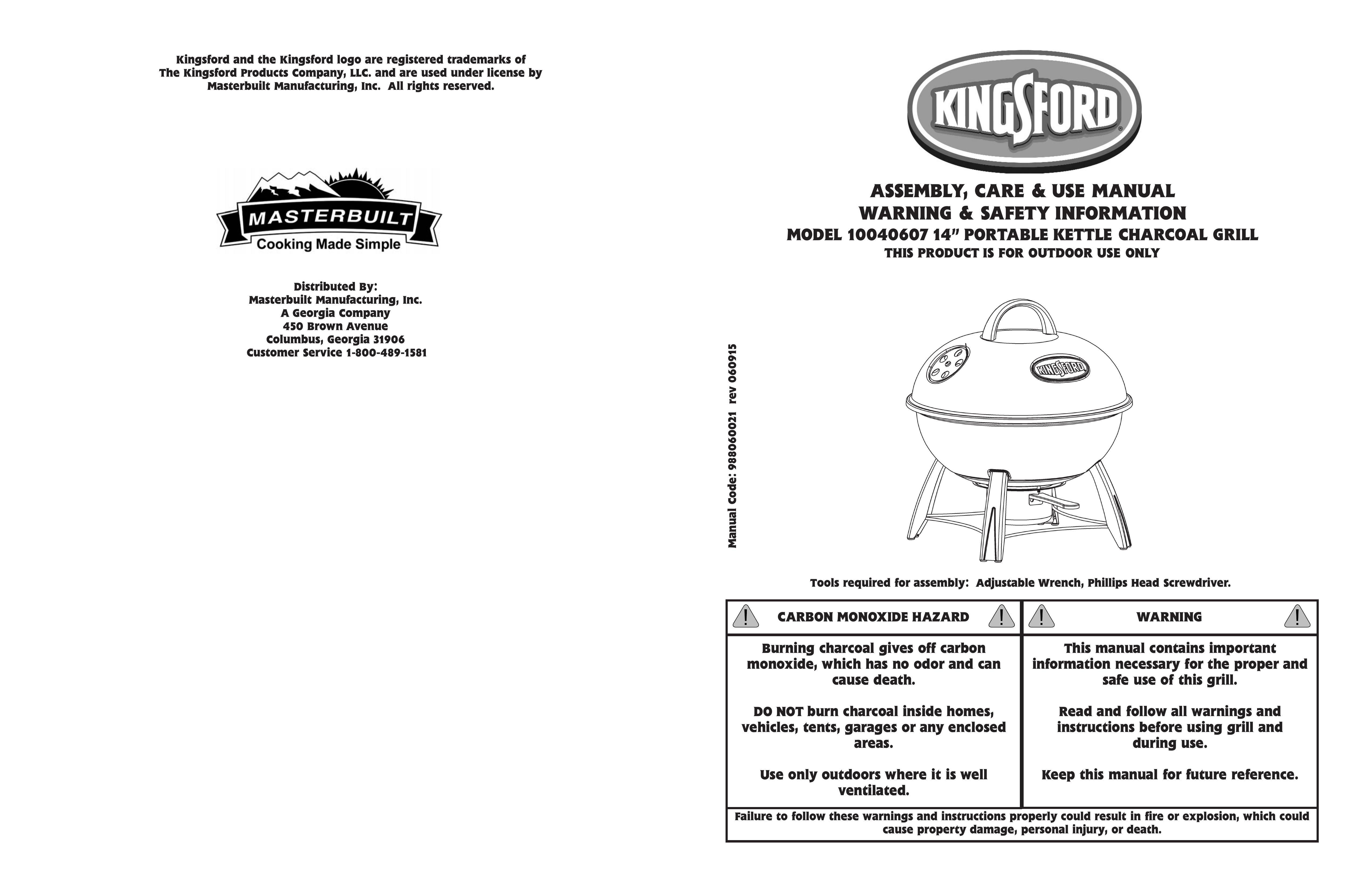 Masterbuilt 10040607 14" Charcoal Grill User Manual