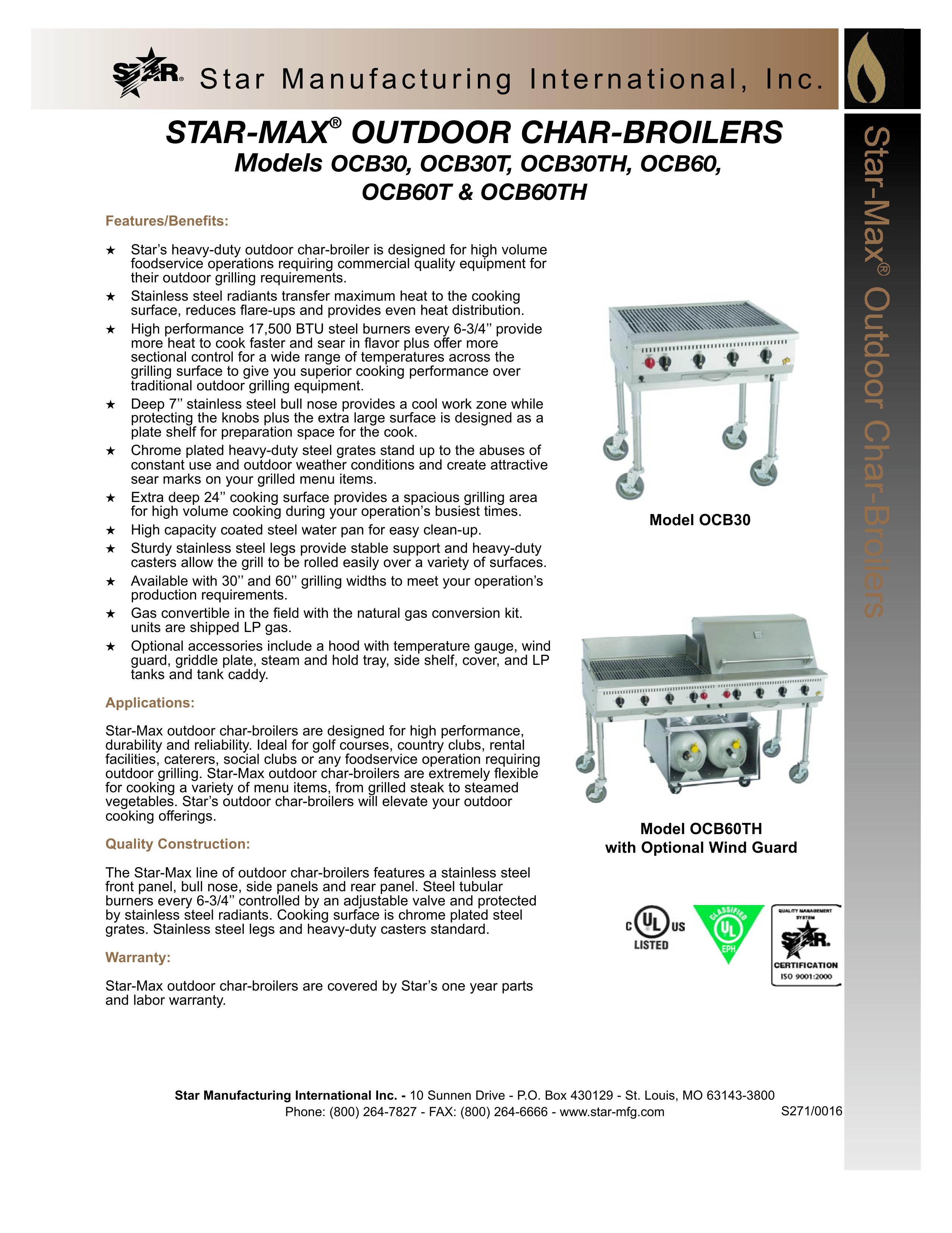 Star Manufacturing OCB60TH Charcoal Grill User Manual