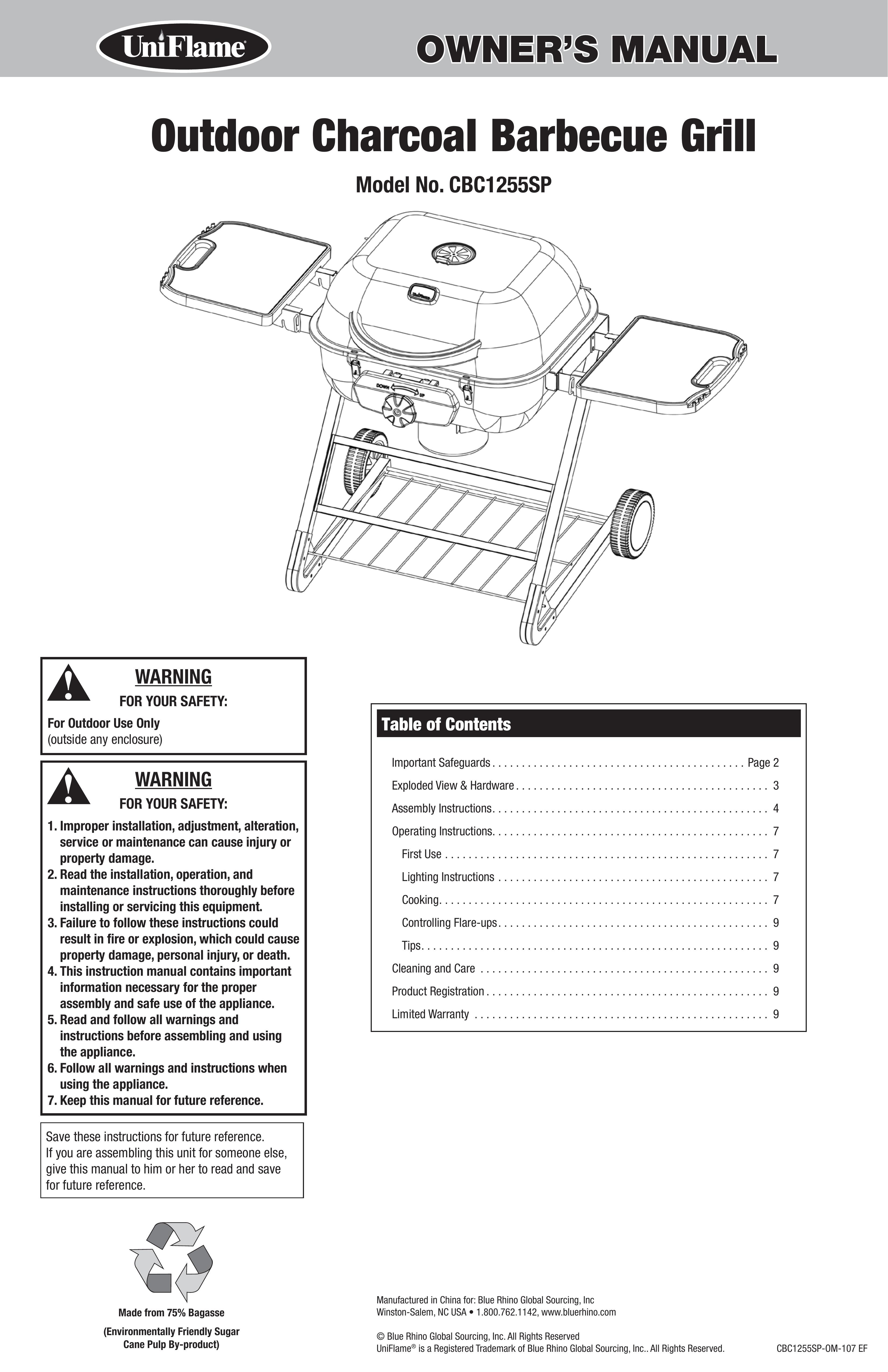 Uniflame CBC1255SP Charcoal Grill User Manual