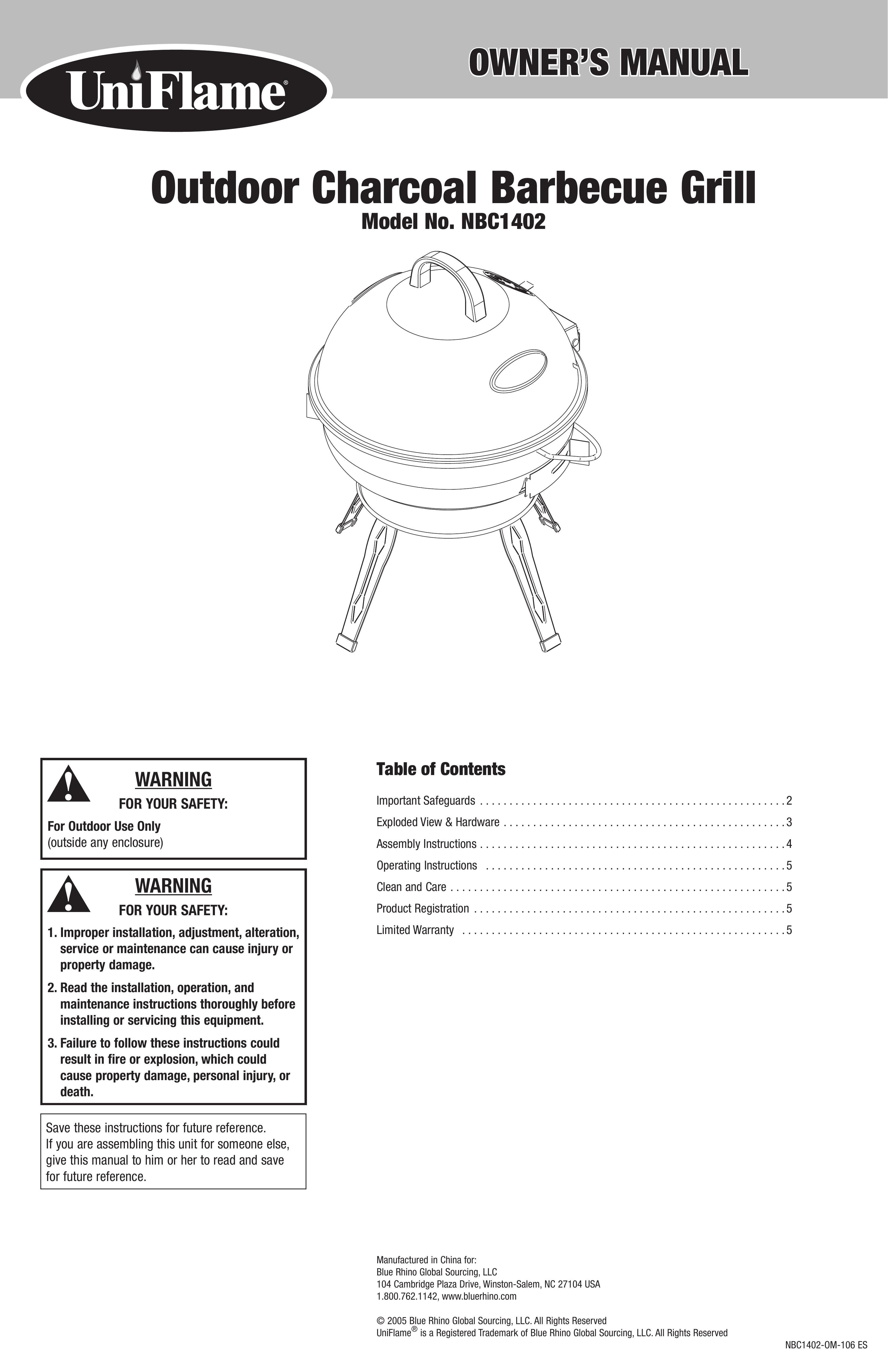 Uniflame NBC1402 Charcoal Grill User Manual