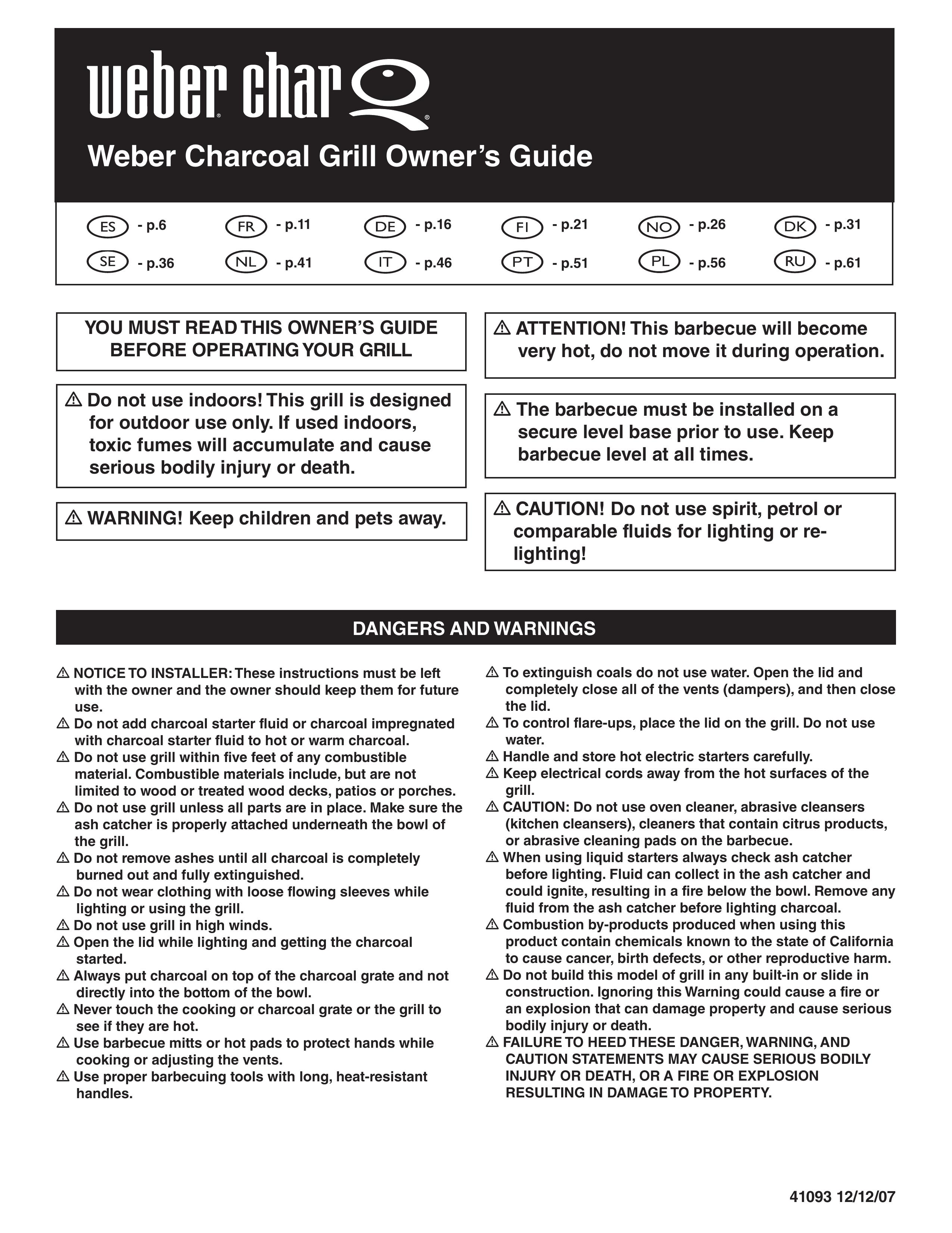 Weber 41093 Charcoal Grill User Manual