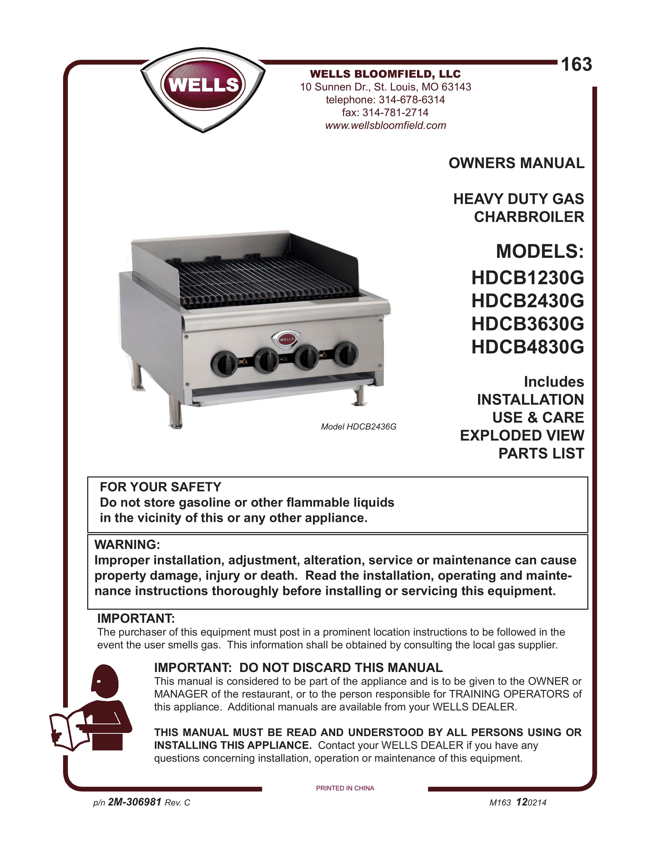 Wells HDCB2430G Charcoal Grill User Manual