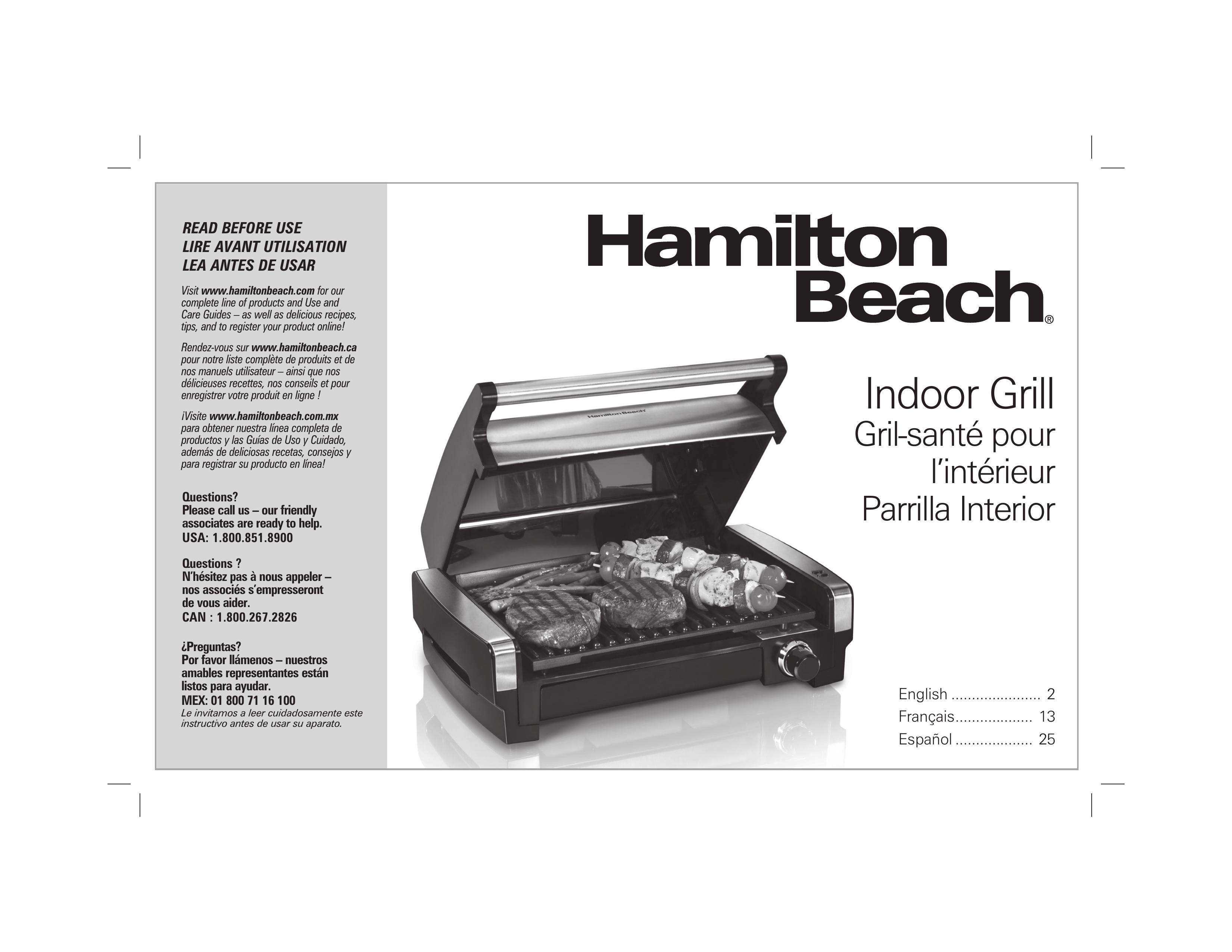 Hamilton Beach 25360 Electric Grill User Manual
