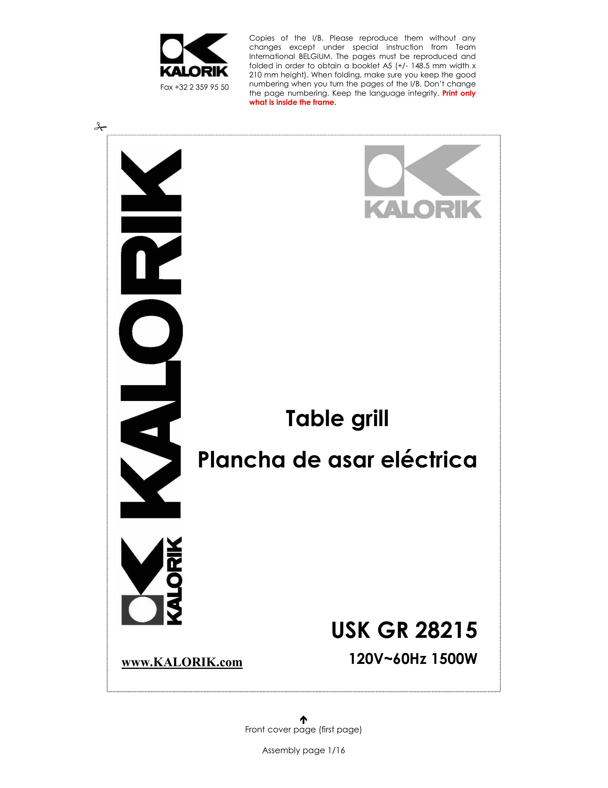 Kalorik USK GR 28215 Electric Grill User Manual