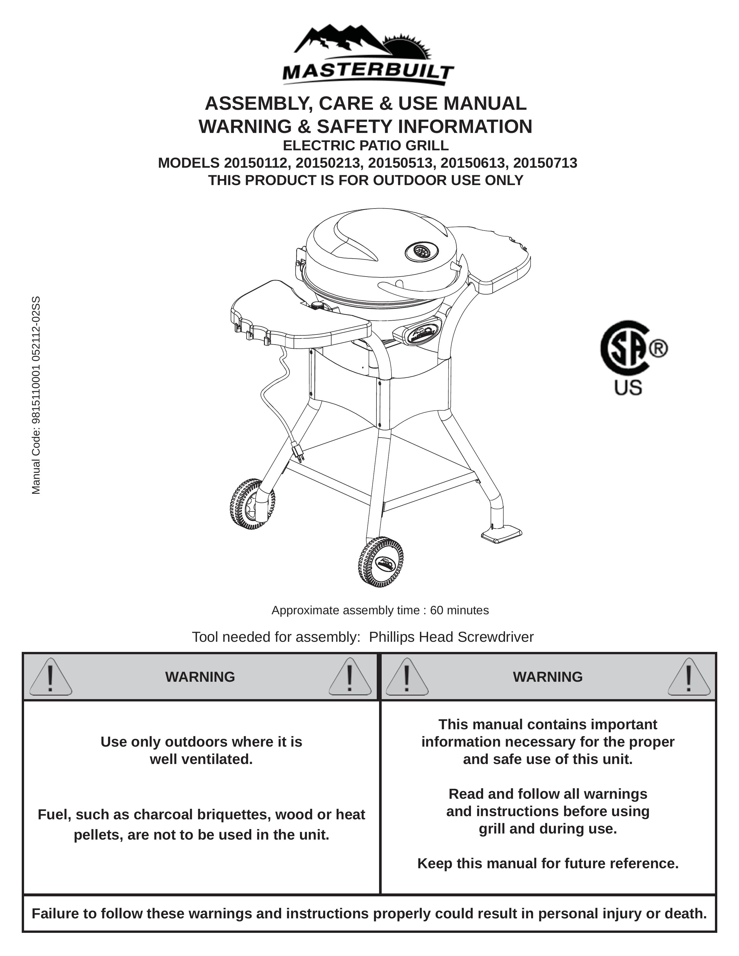 Master Bilt 20150112 Electric Grill User Manual