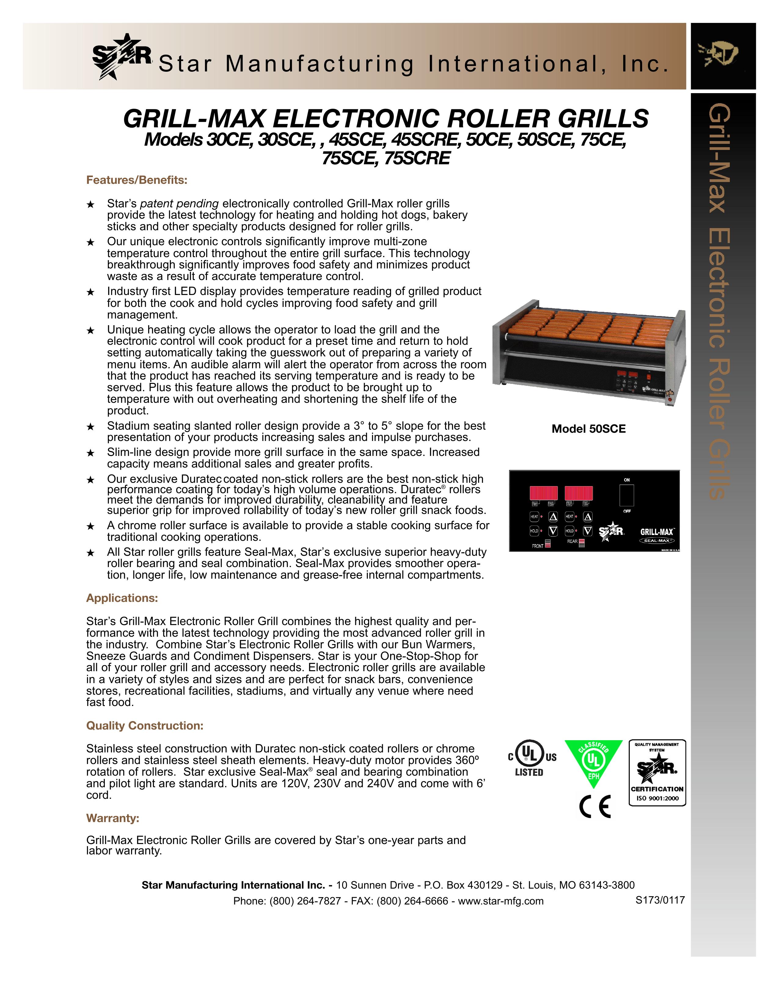 Star Manufacturing 75SCE Electric Grill User Manual