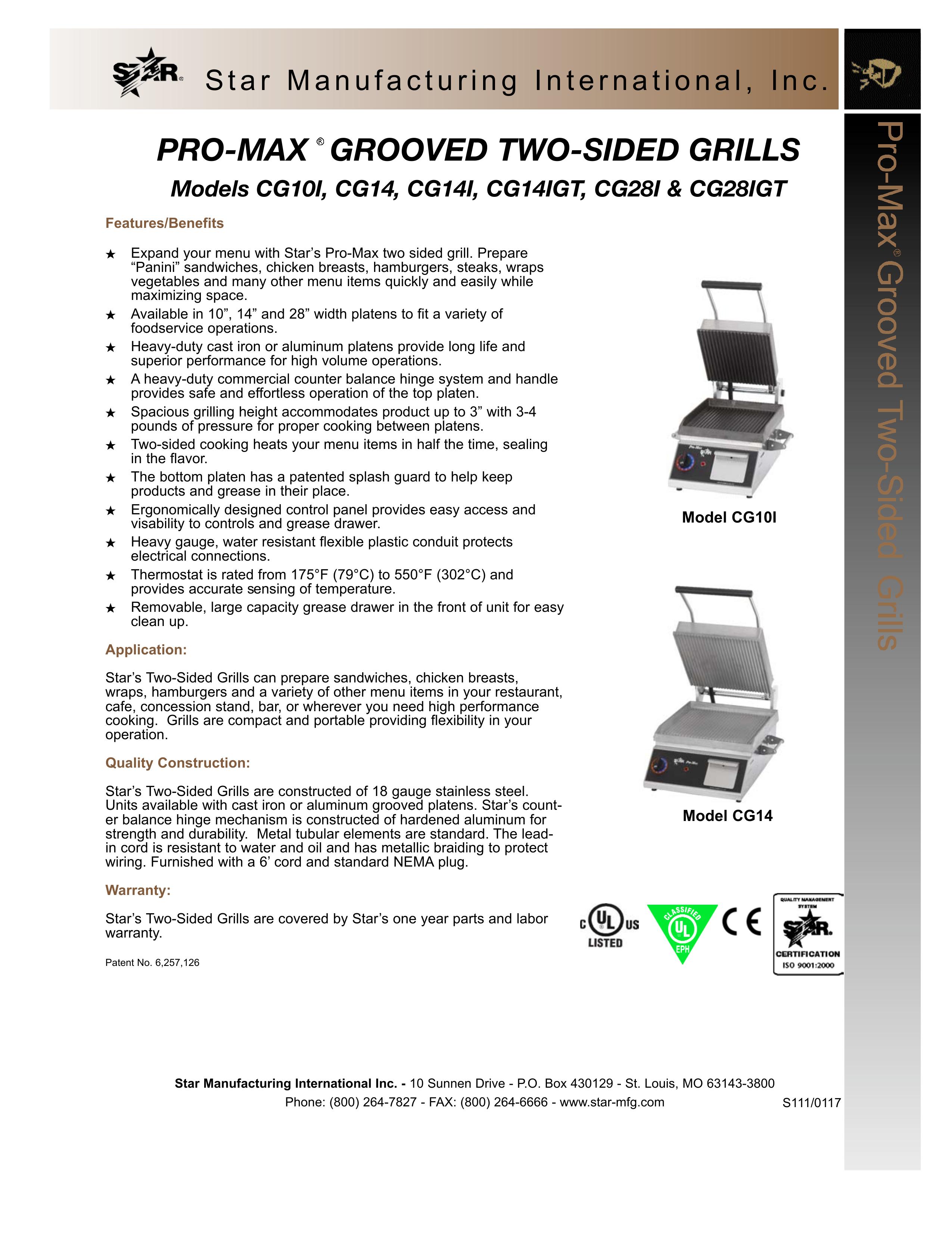 Star Manufacturing CG14 Electric Grill User Manual