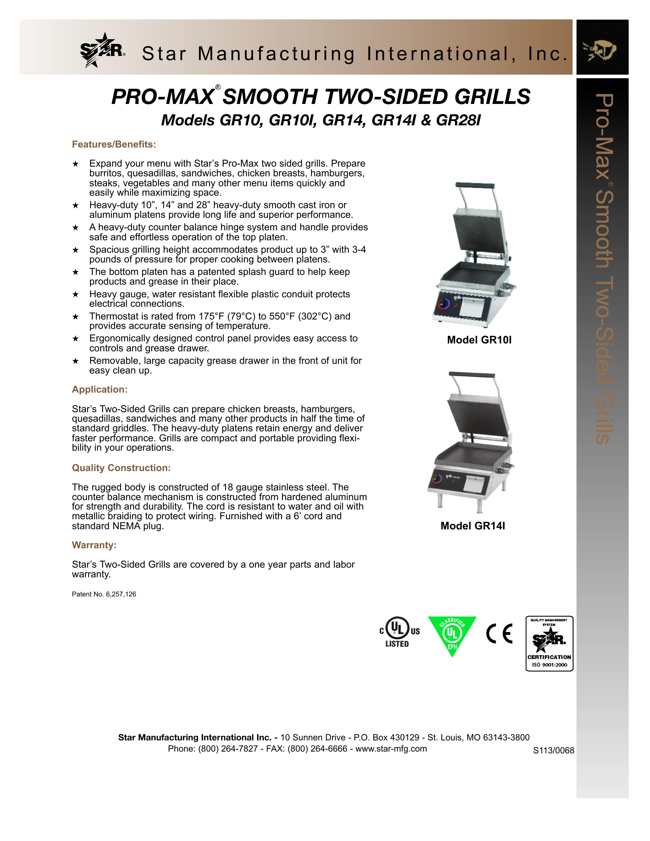 Star Manufacturing GR14I Electric Grill User Manual