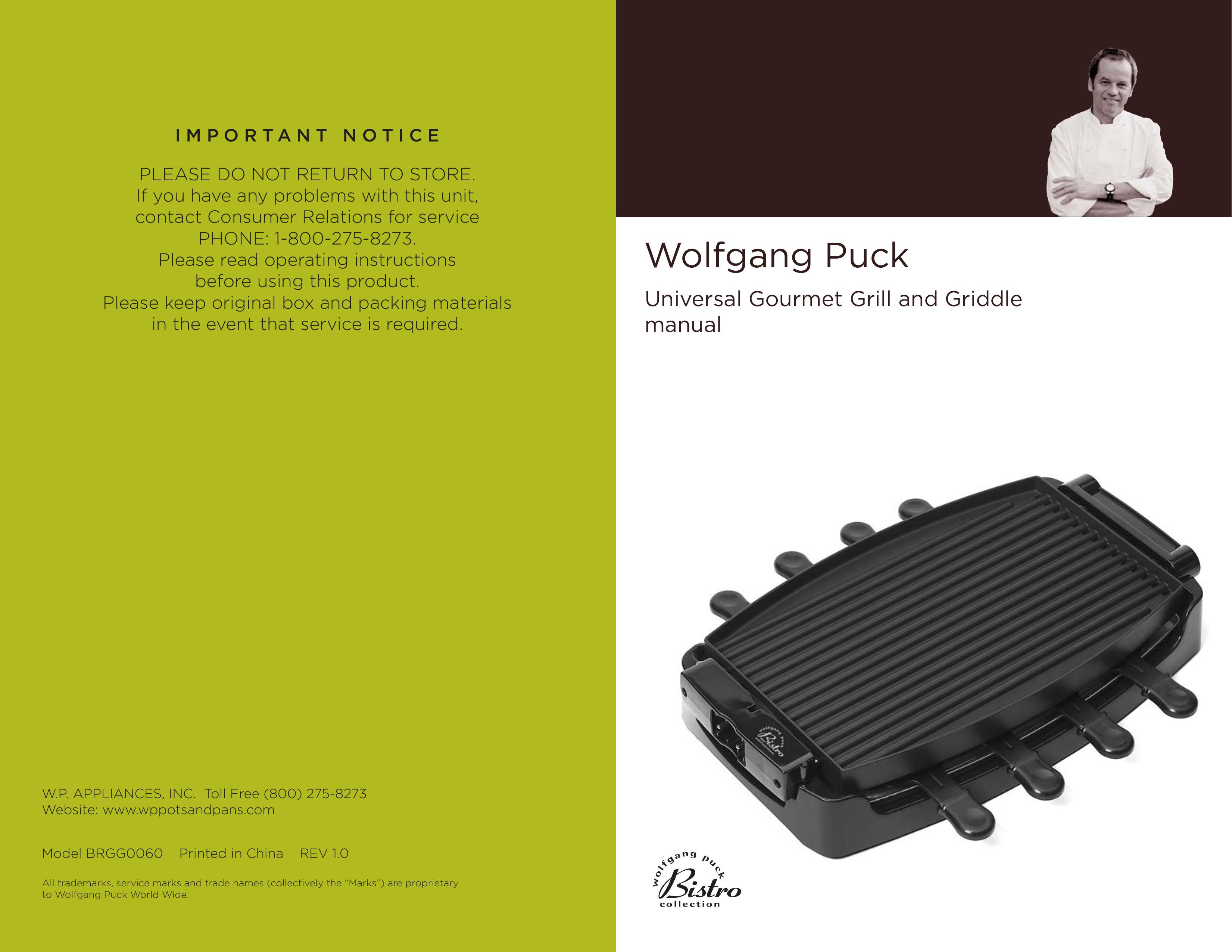 Wolfgang Puck BRGG0060 Electric Grill User Manual