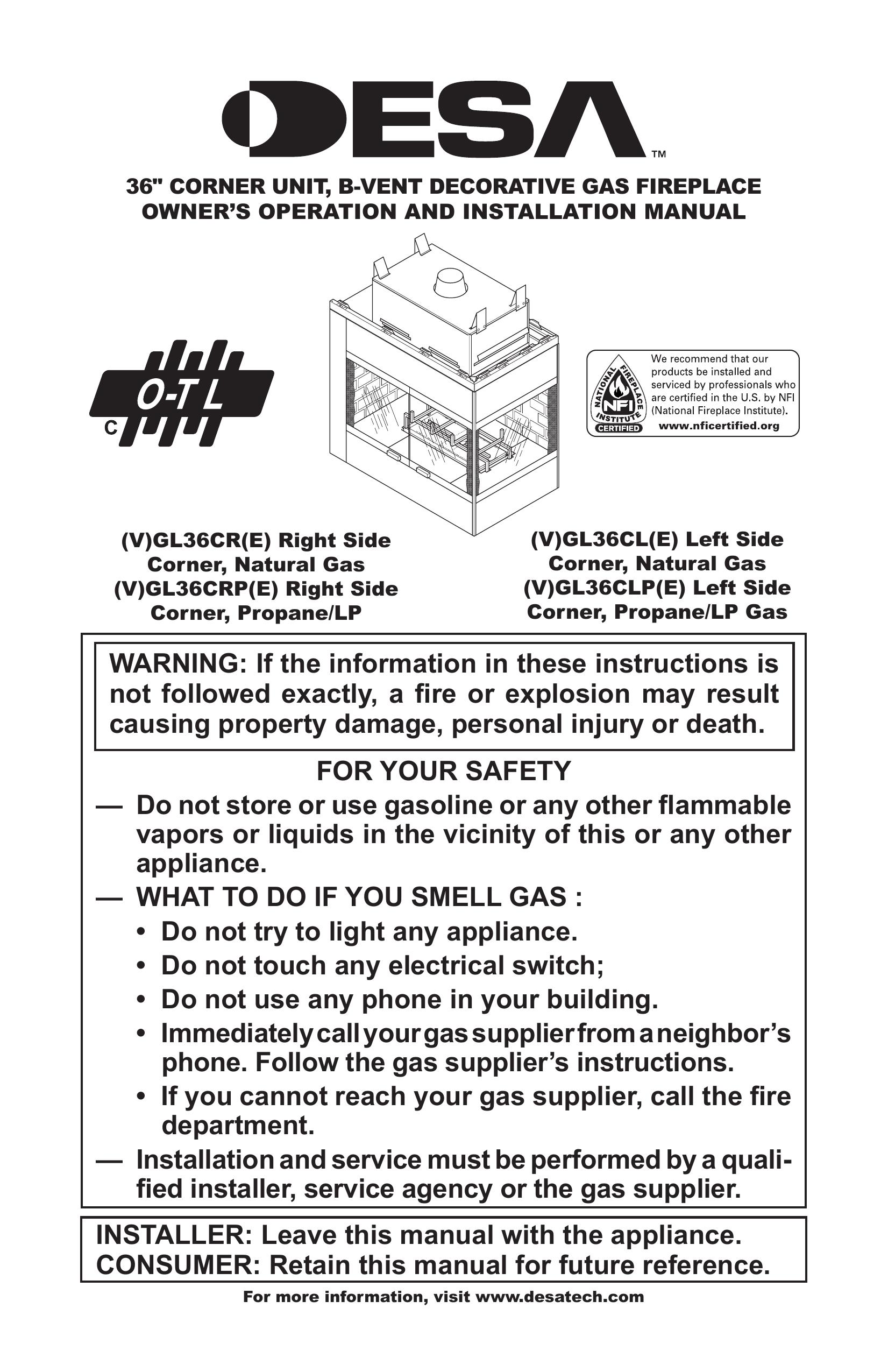 Desa GL36CLP Fire Pit User Manual