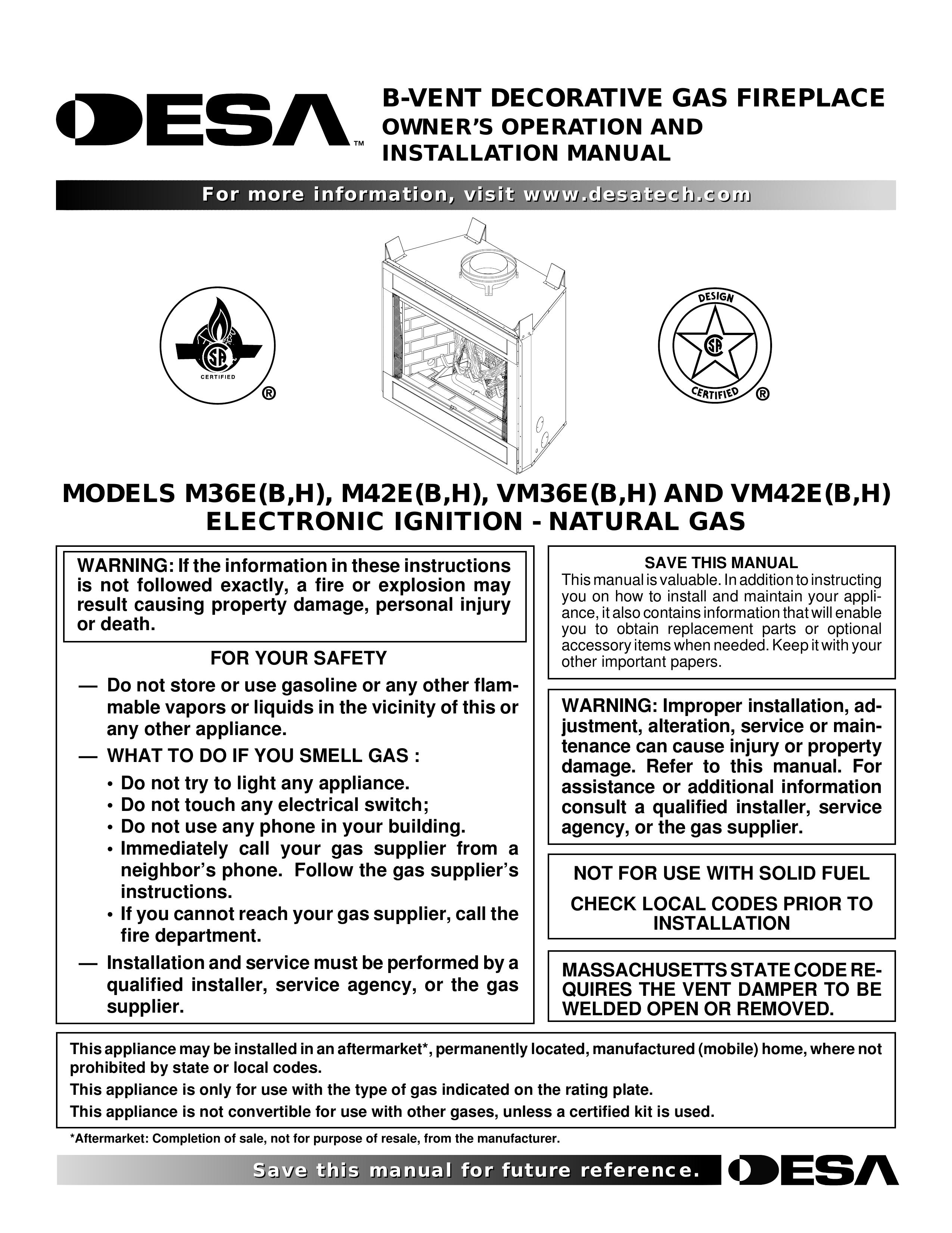 Desa VM36E(B Fire Pit User Manual