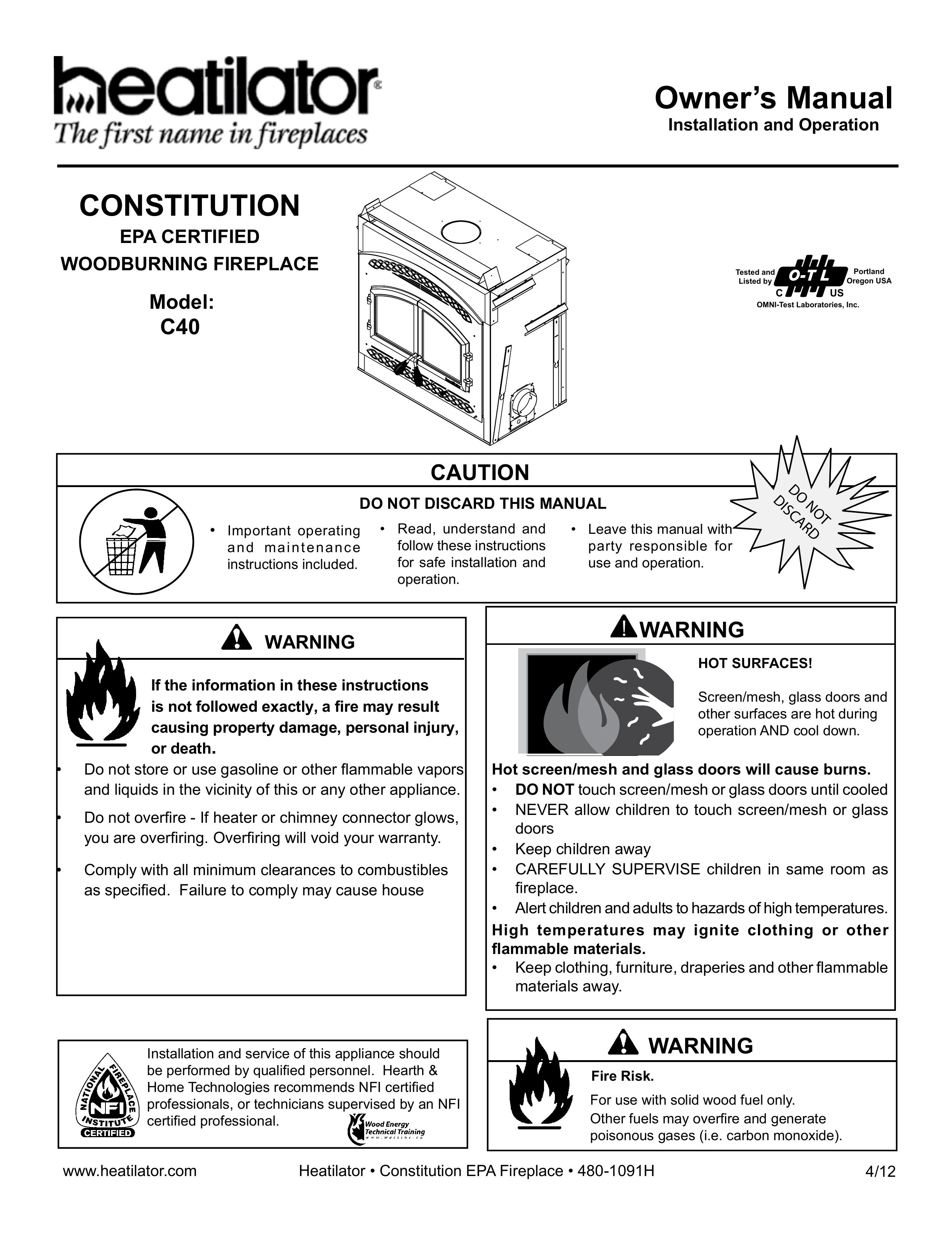 Heatiator C40 Fire Pit User Manual
