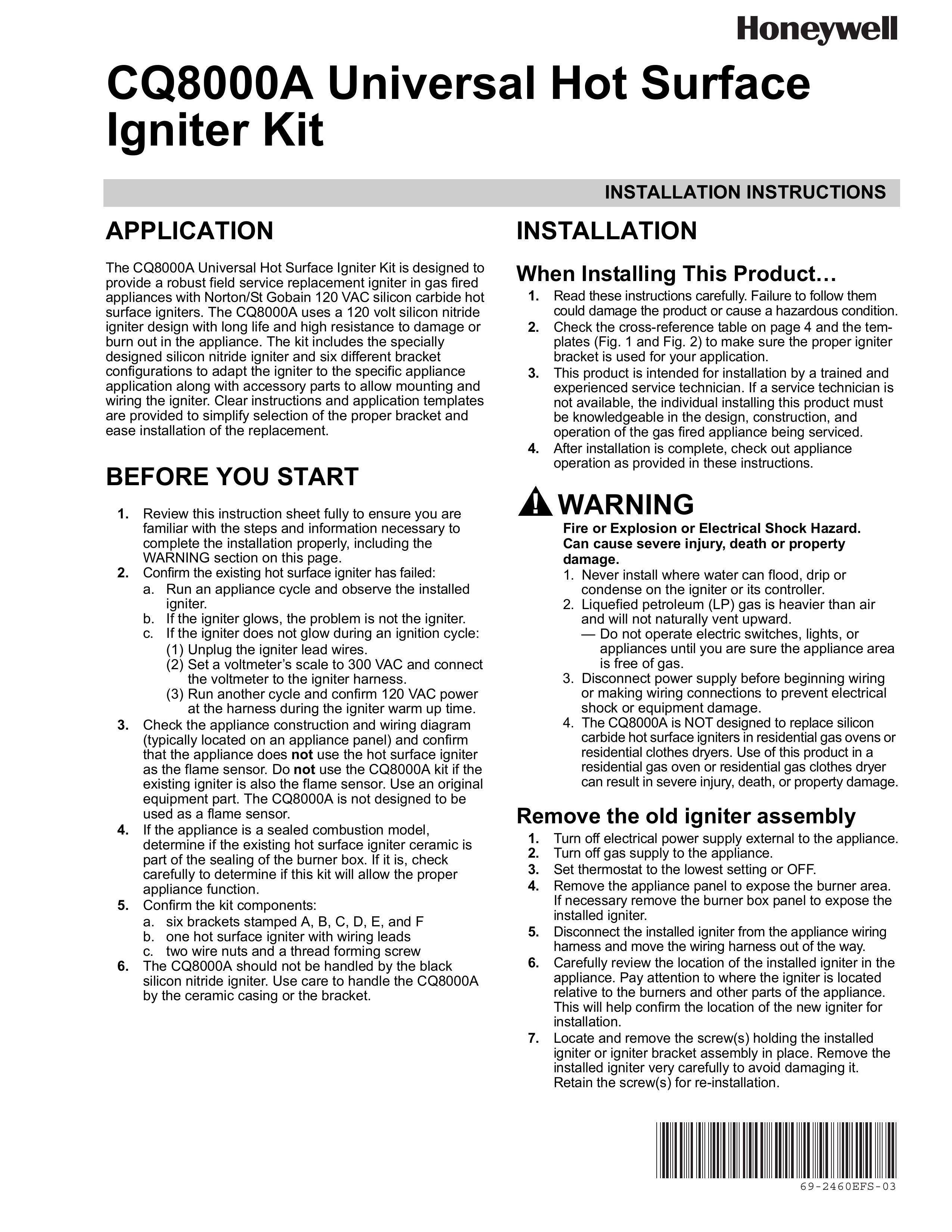 Honeywell CQ8000A Fire Pit User Manual