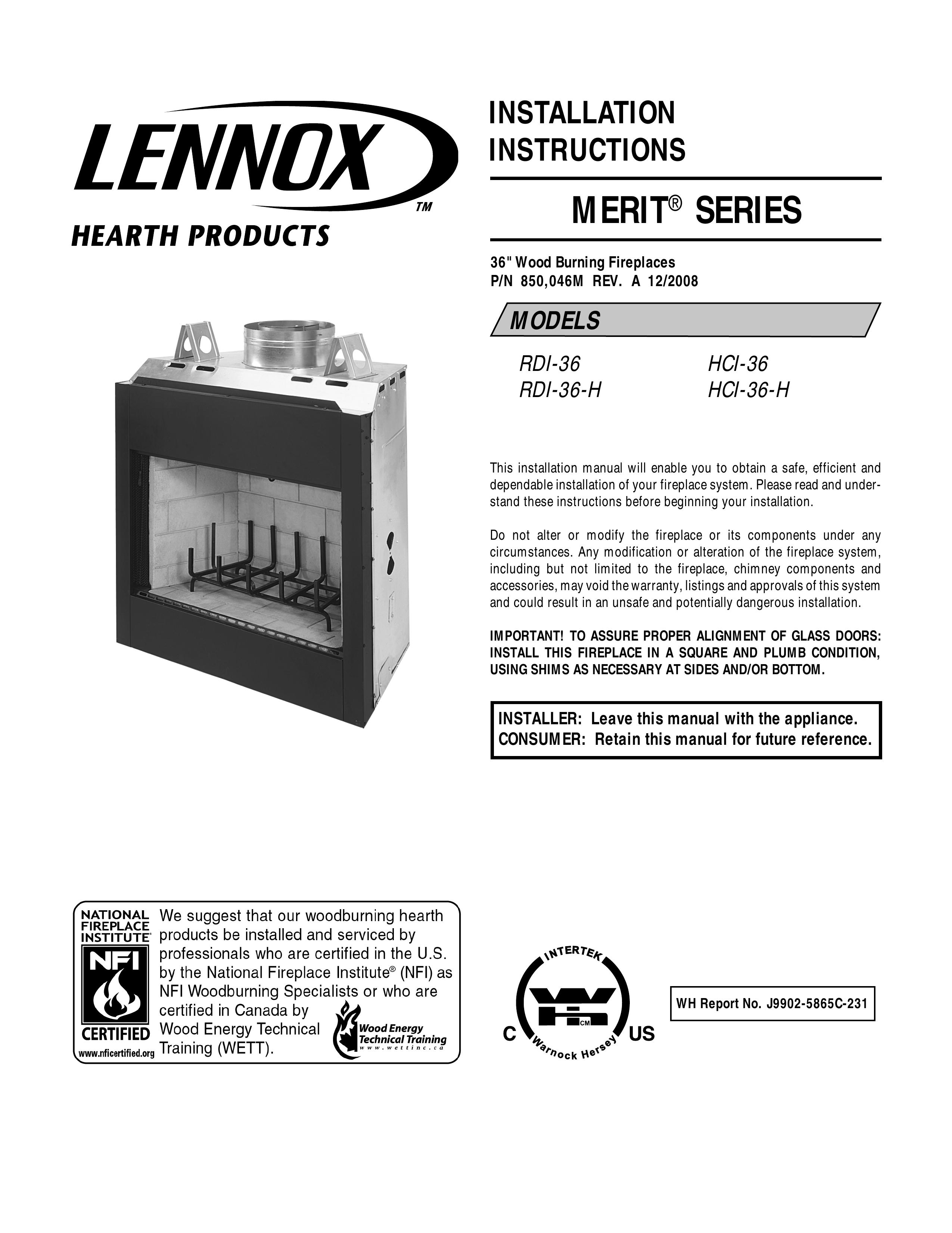 Lennox Hearth HCI-36-H Fire Pit User Manual