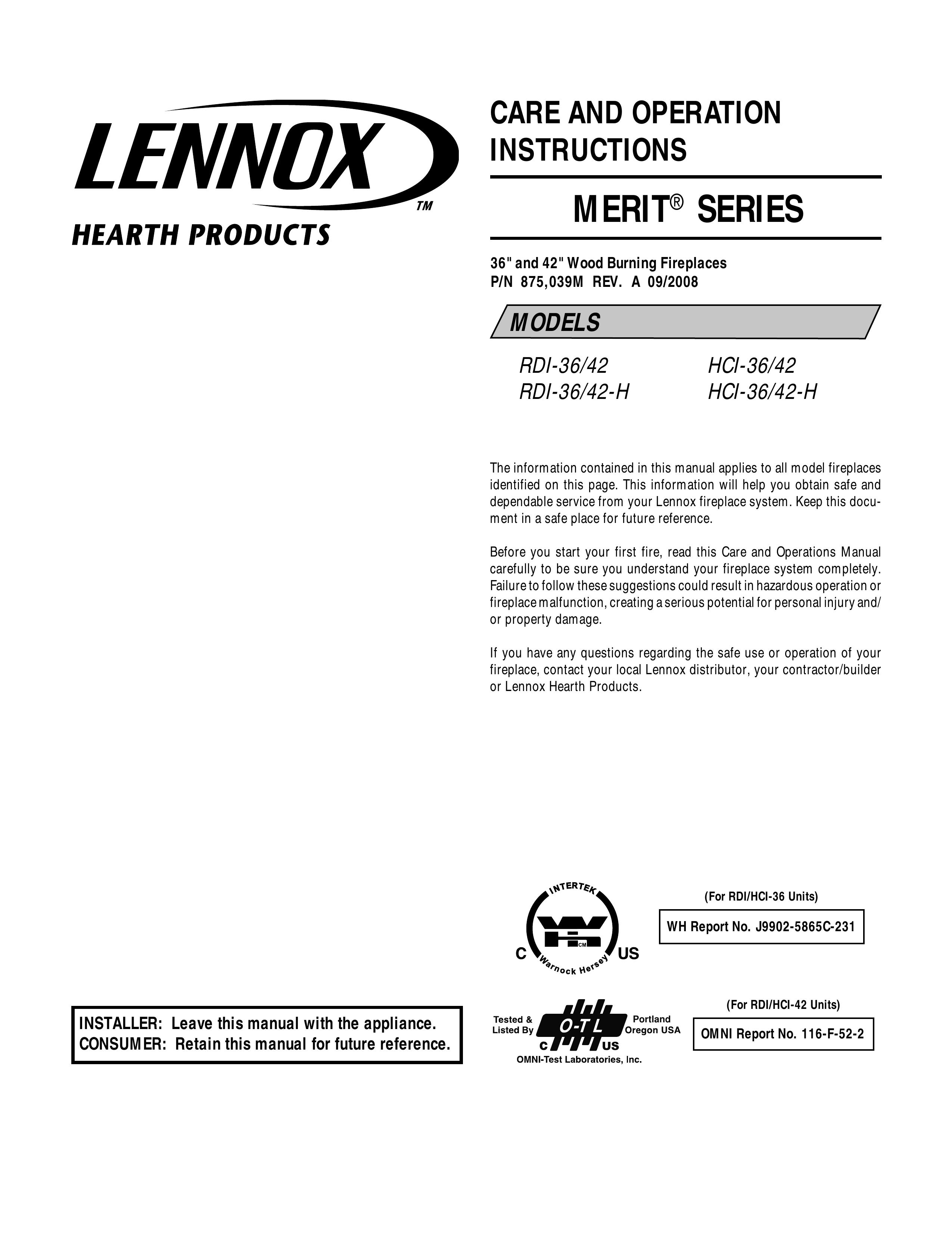 Lennox Hearth HCI-36/42-H Fire Pit User Manual