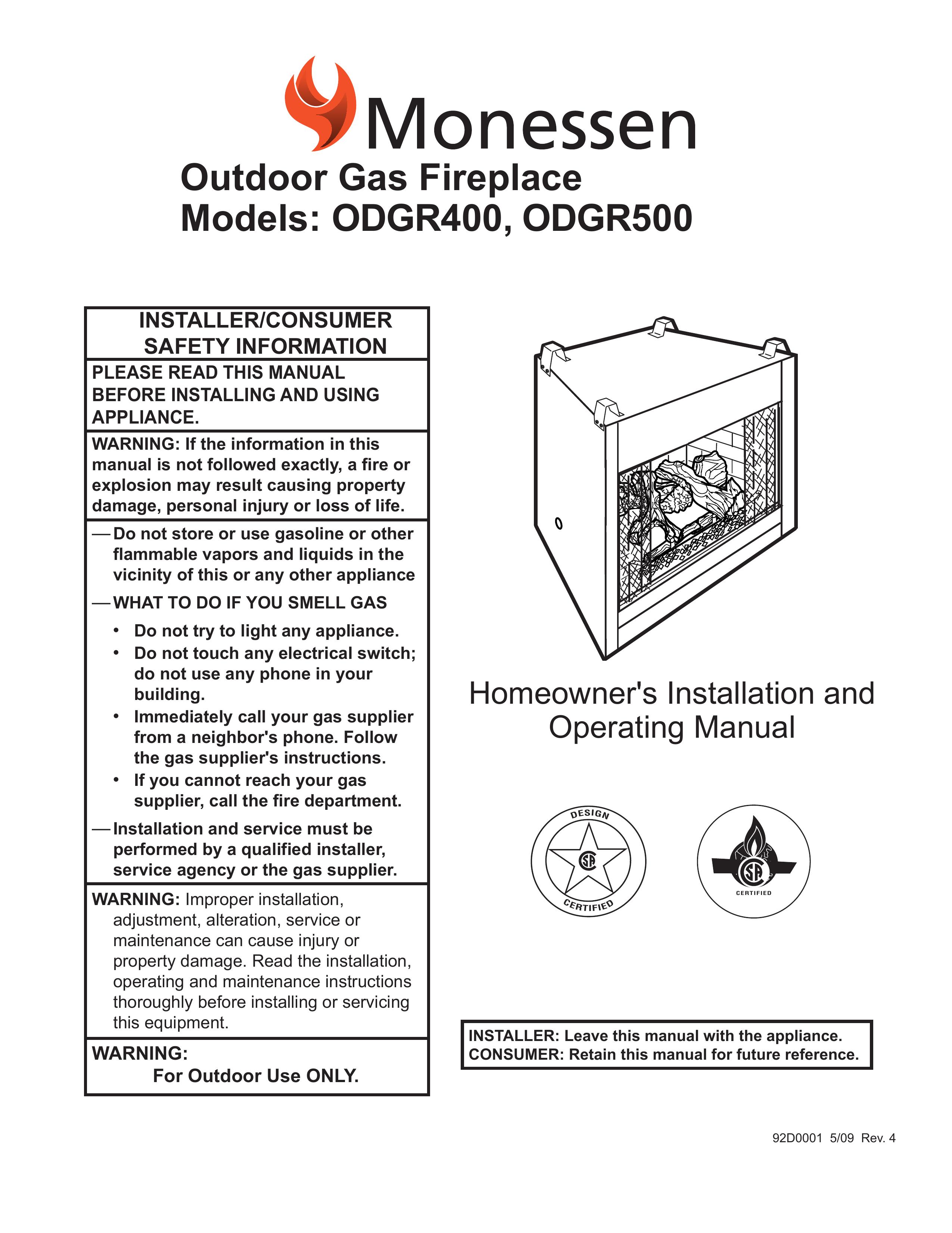 Monessen Hearth ODGR400 Fire Pit User Manual