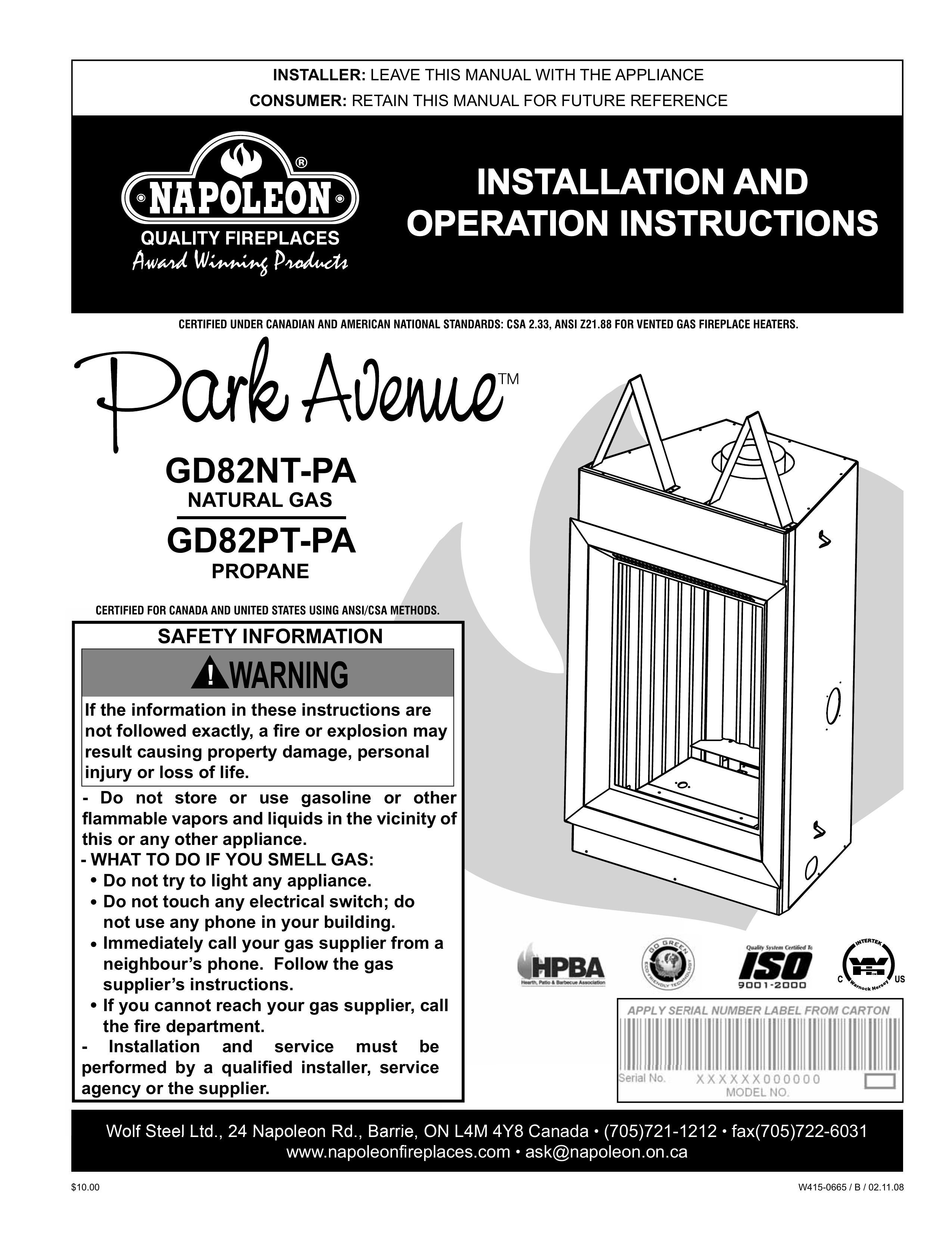 Napoleon Fireplaces GD82NT-PA Fire Pit User Manual