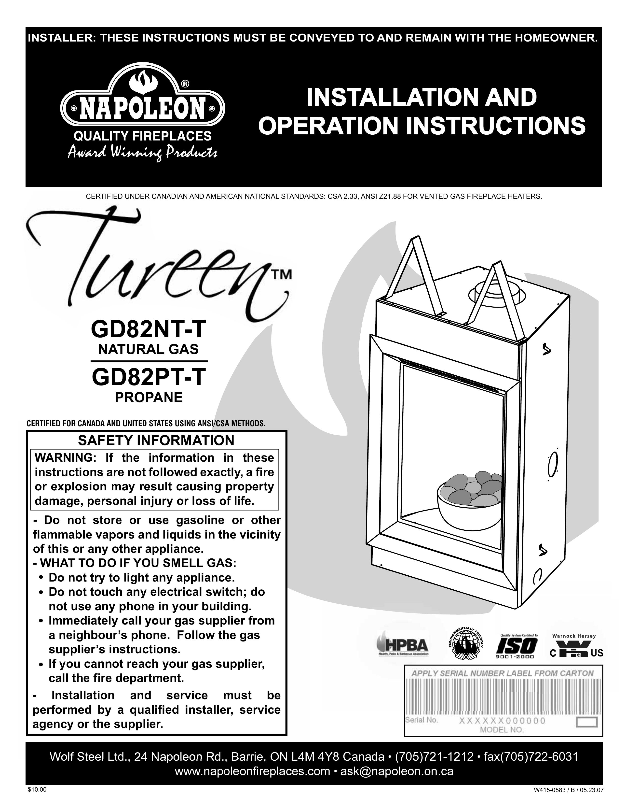 Napoleon Fireplaces GD82NT-T Fire Pit User Manual