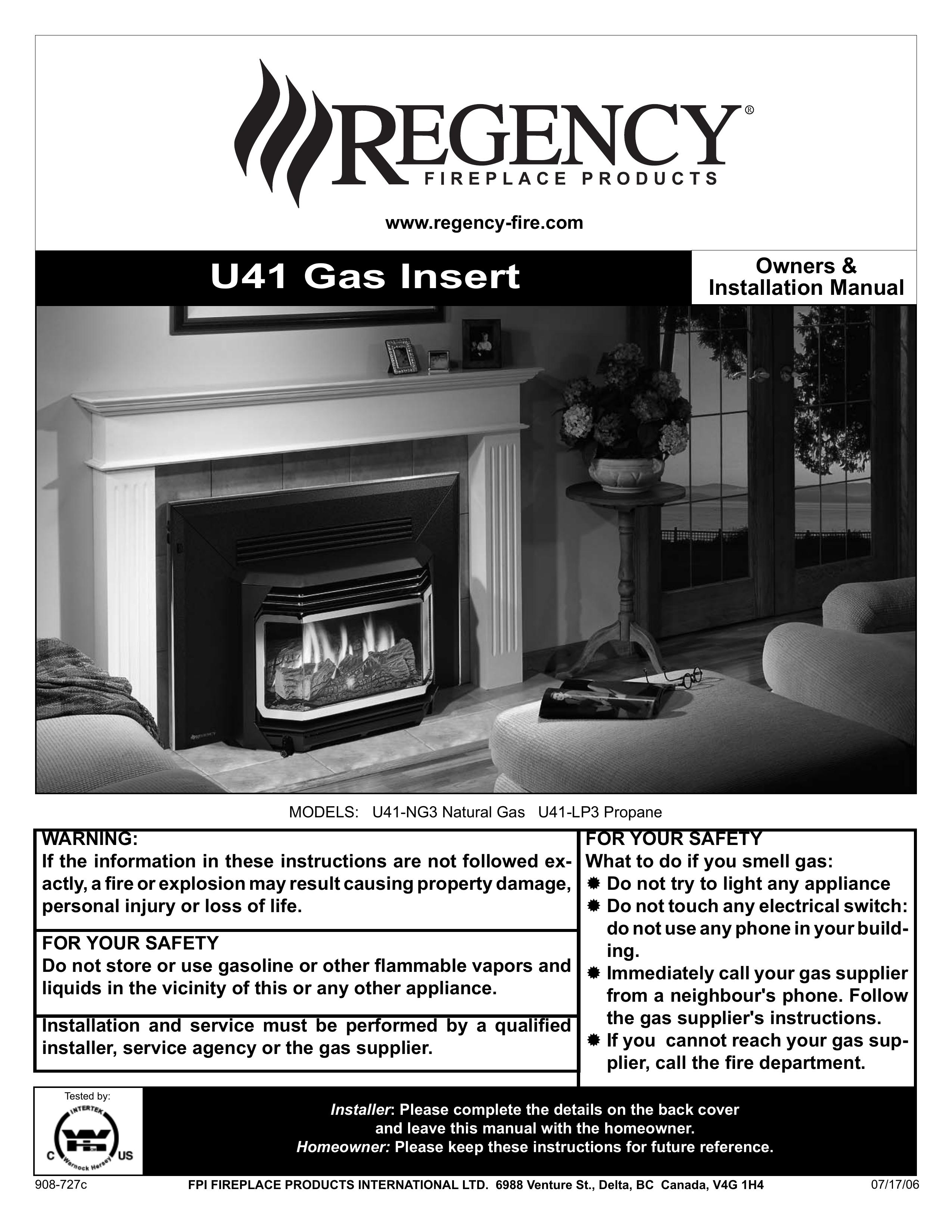 Regency Wraps U41-NG3 Fire Pit User Manual