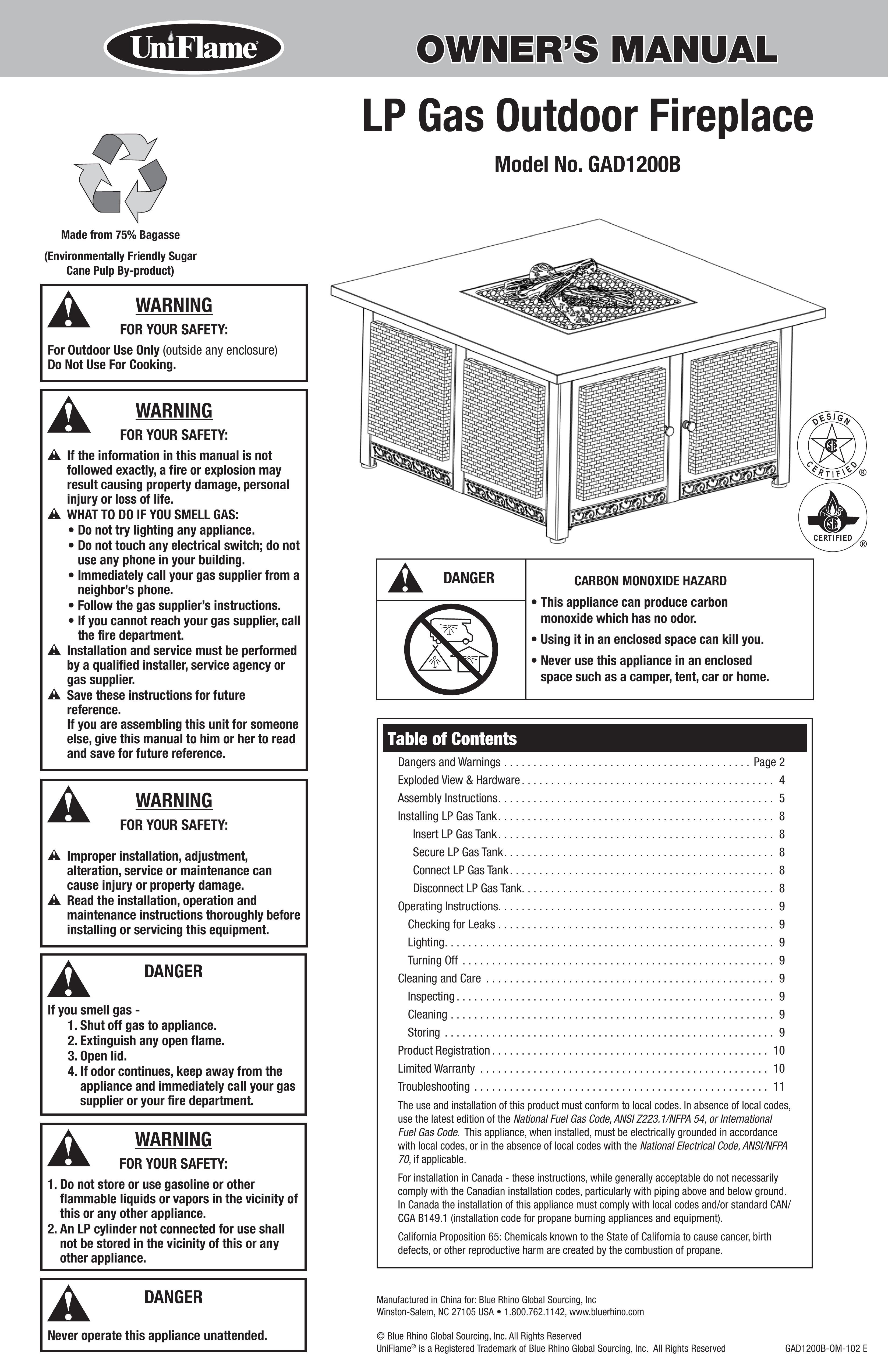 Uniflame GAD1200B Fire Pit User Manual