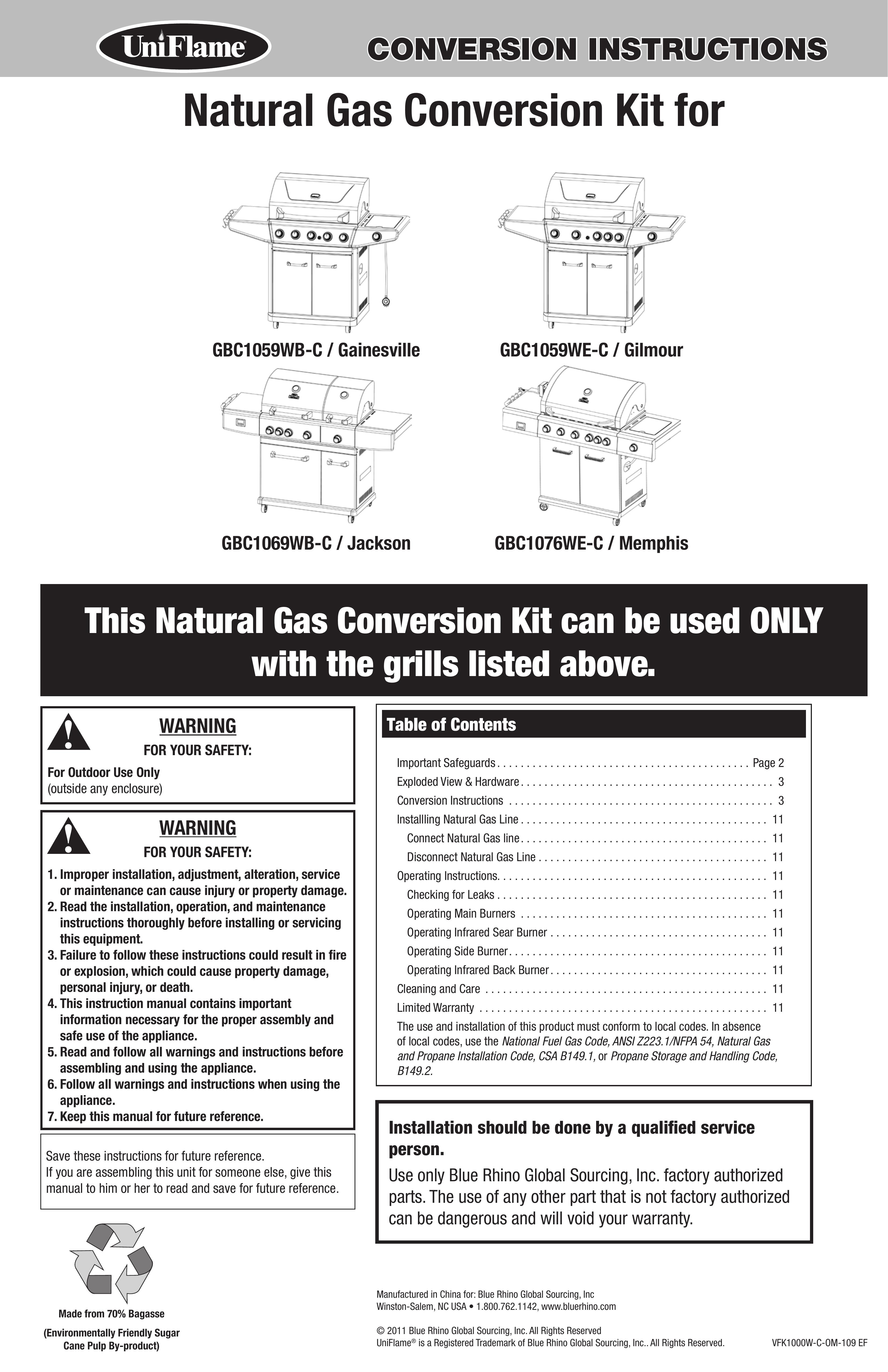Blue Rhino GBC1059WB-C Gas Grill User Manual