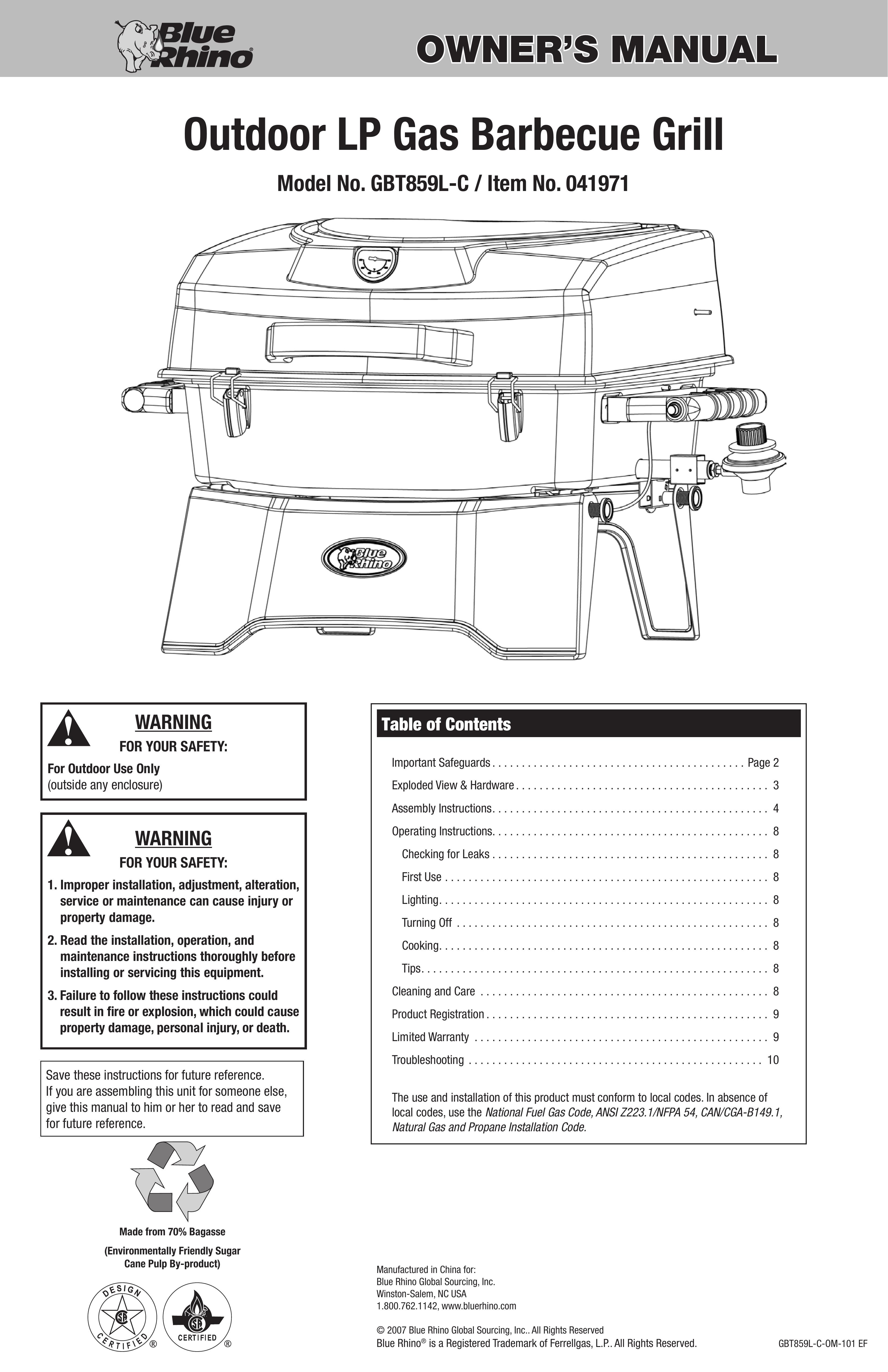 Blue Rhino GBT859L-C Gas Grill User Manual