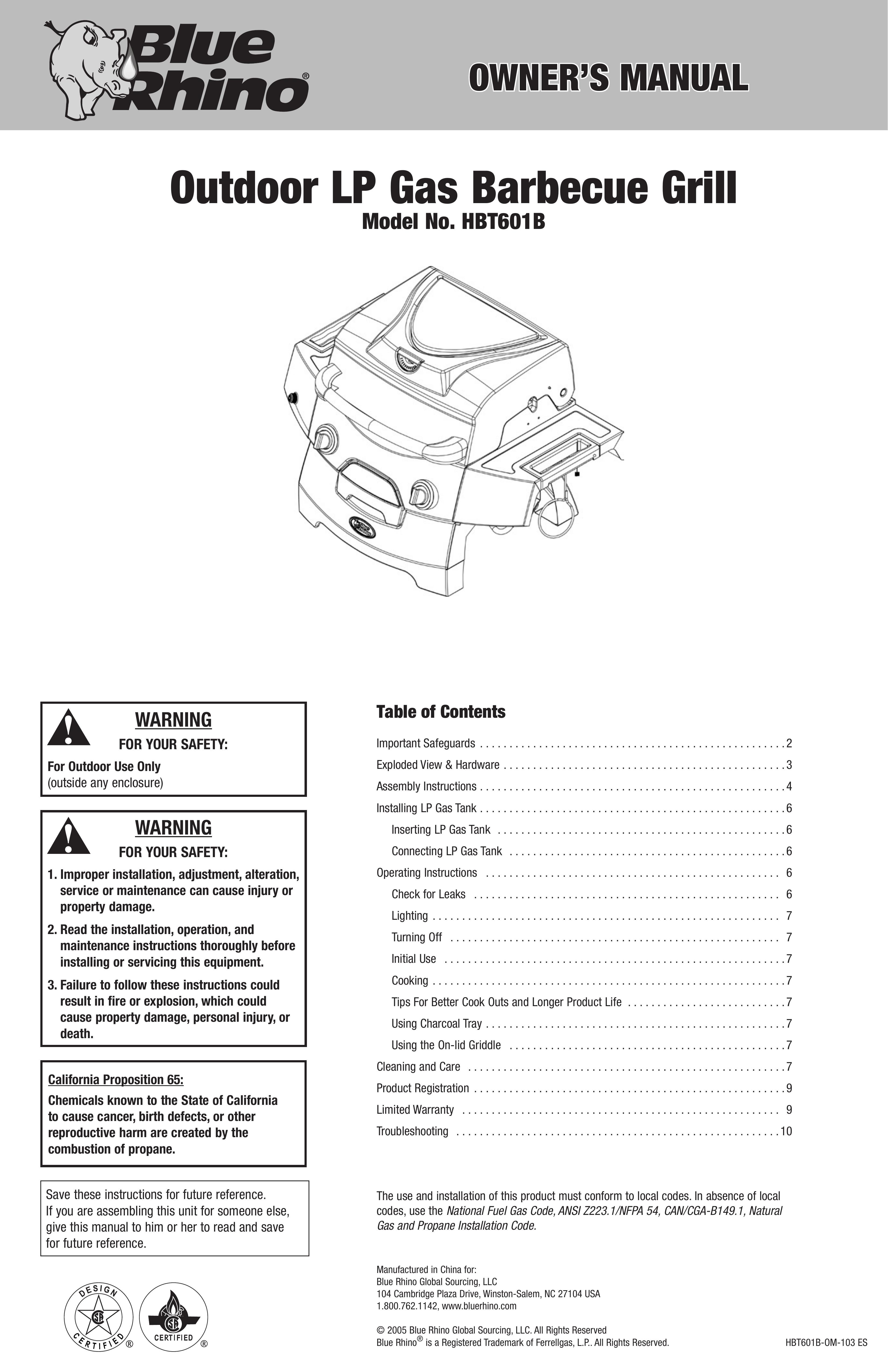 Blue Rhino HBT601B Gas Grill User Manual