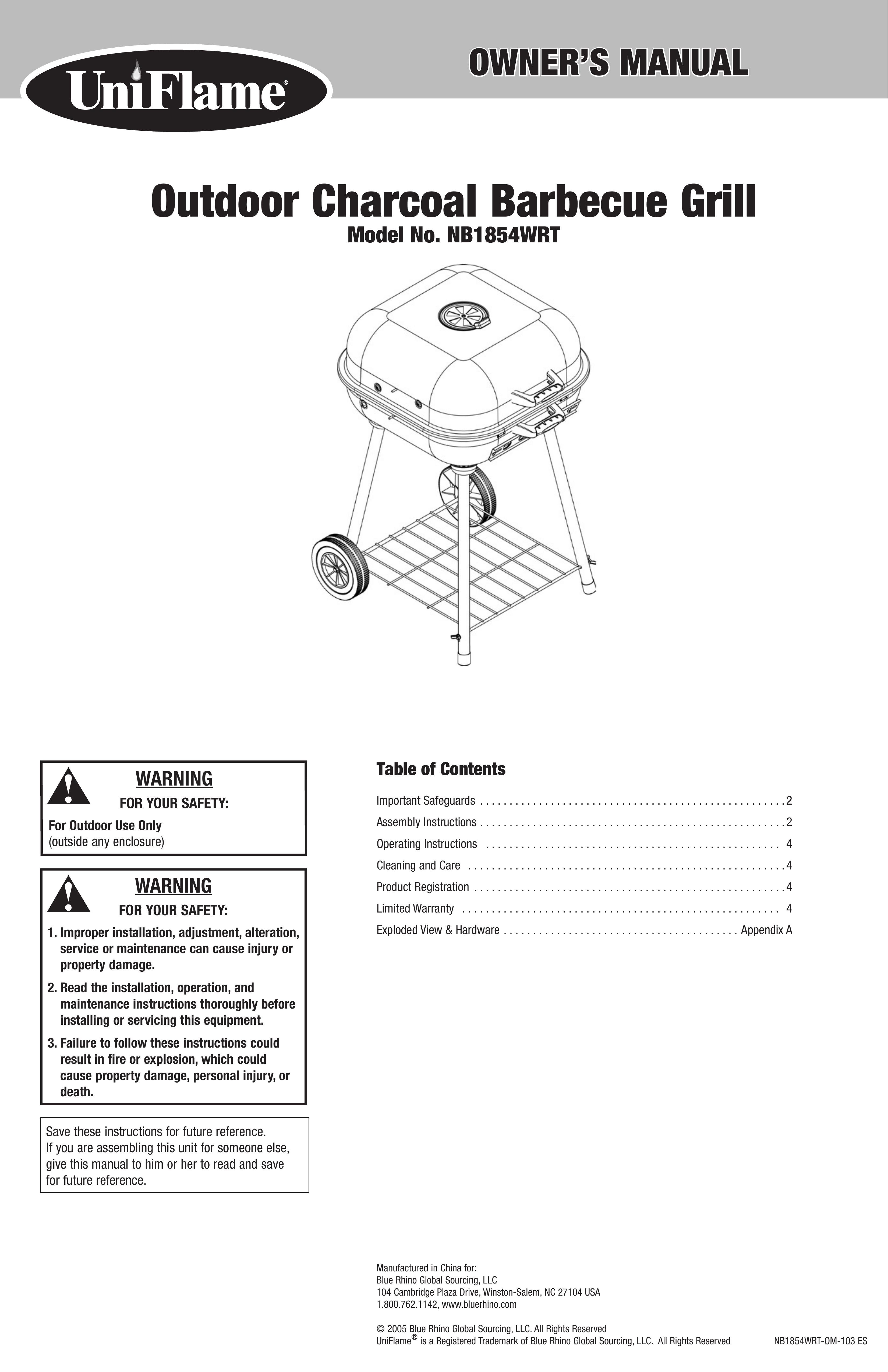 Blue Rhino NB1854WRT Gas Grill User Manual