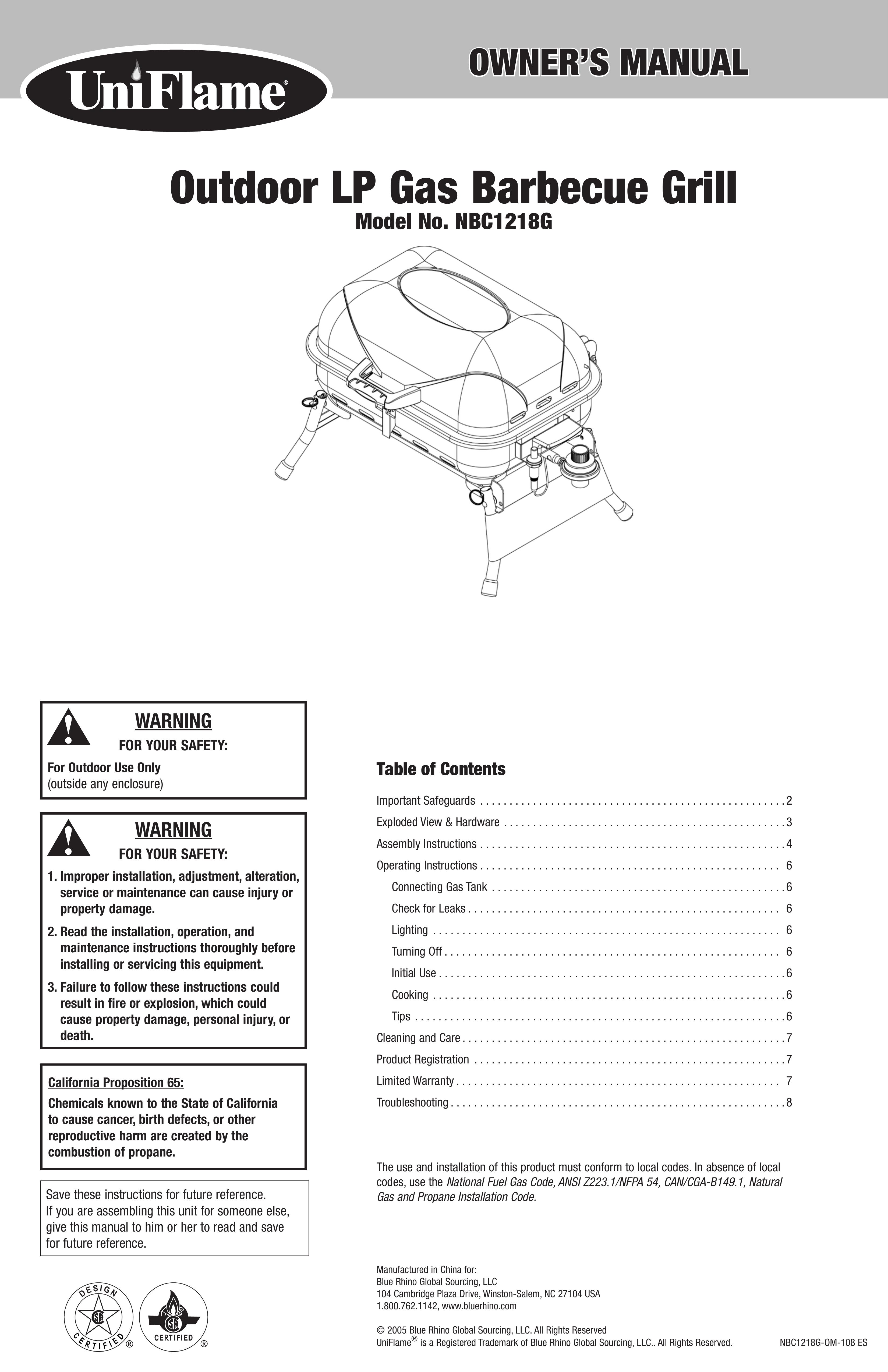 Blue Rhino NBC1218G Gas Grill User Manual